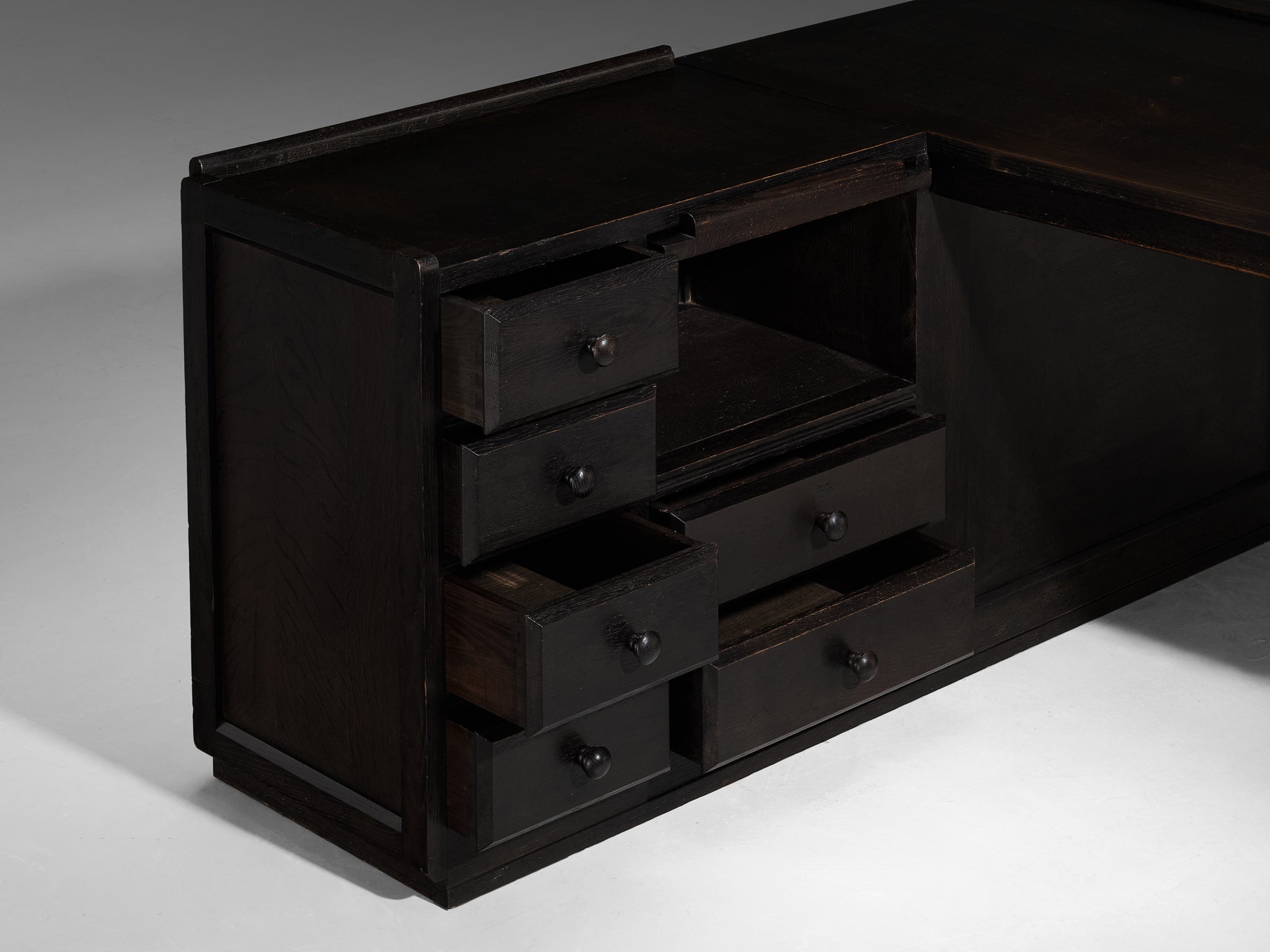 Guillerme & Chambron Free-Standing Corner Desk in Dark Oak Tables Morentz