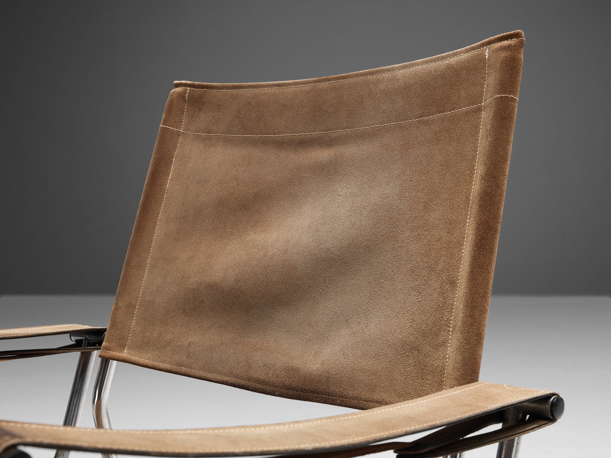 A. Dolleman for Metz & Co Armchair in Suede with Tubular Metal Frame seating Morentz