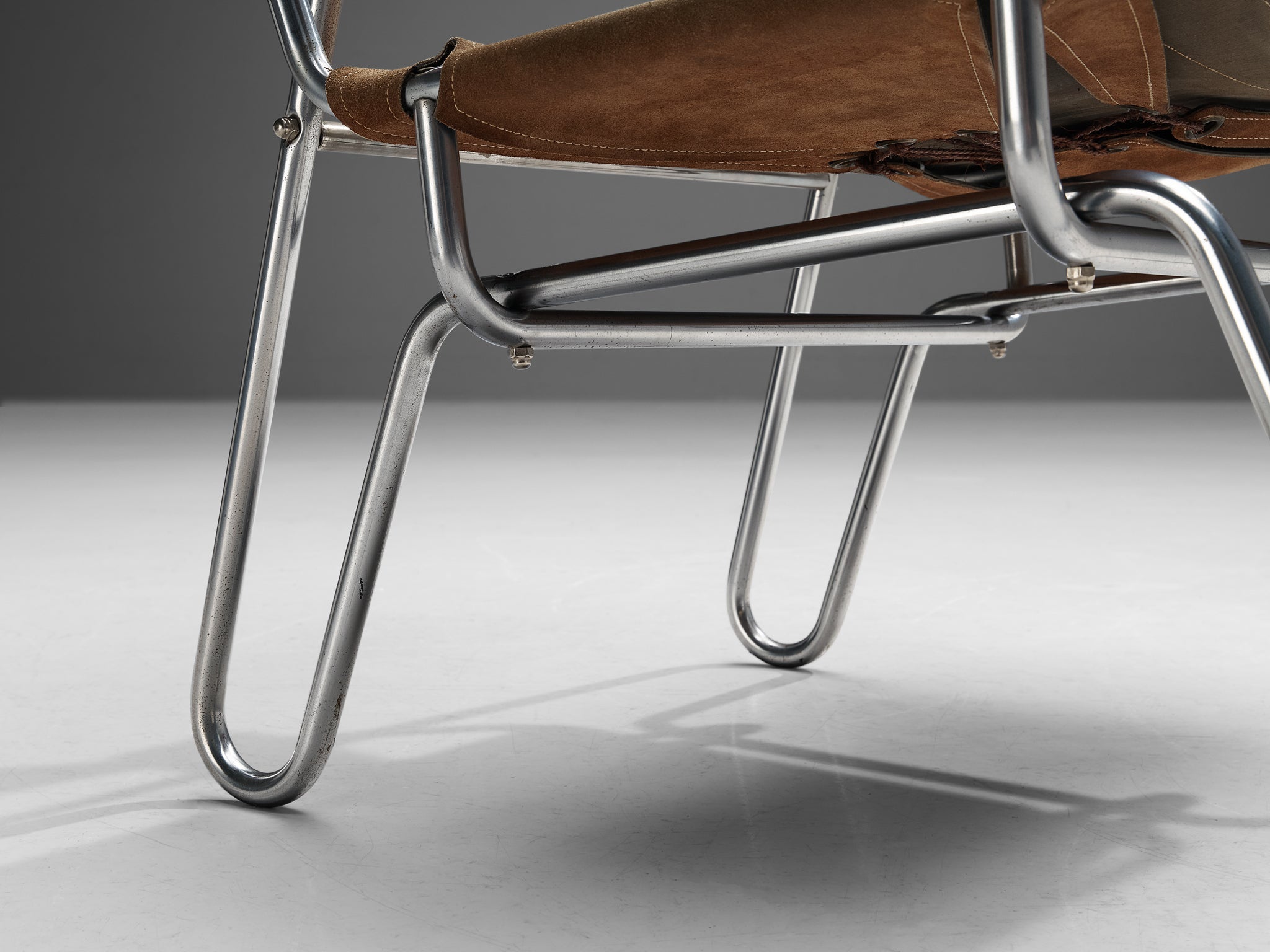 A. Dolleman for Metz & Co Armchair in Suede with Tubular Metal Frame seating Morentz
