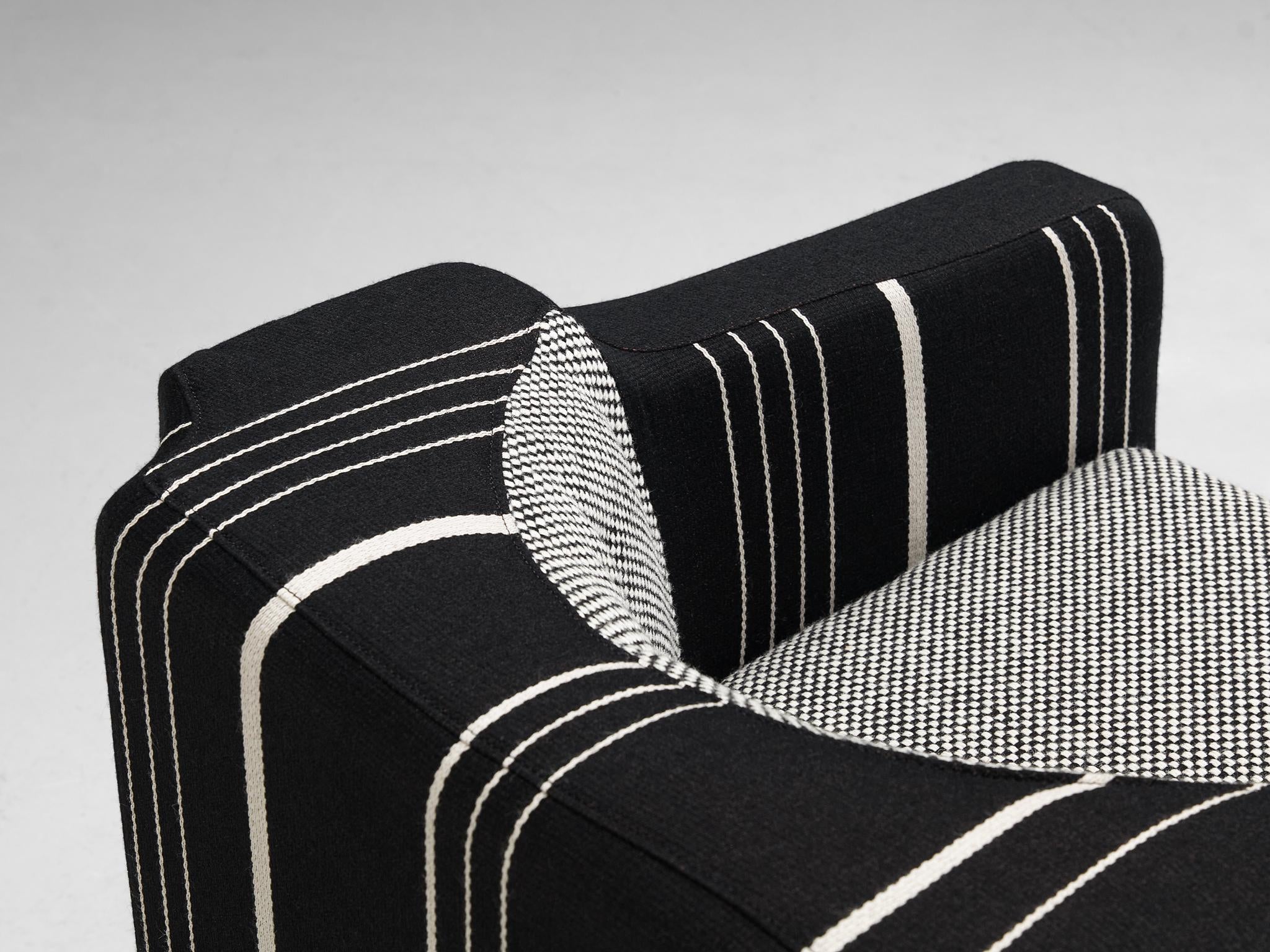 1950s Mid-Century Modern Italian Club Chair in Black White Fabric seating Morentz