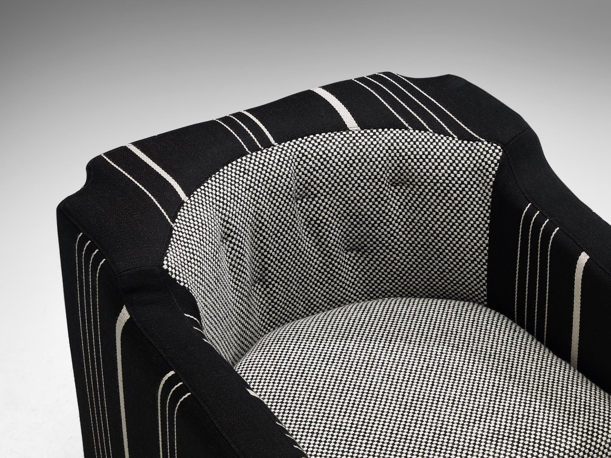 1950s Mid-Century Modern Italian Club Chair in Black White Fabric seating Morentz