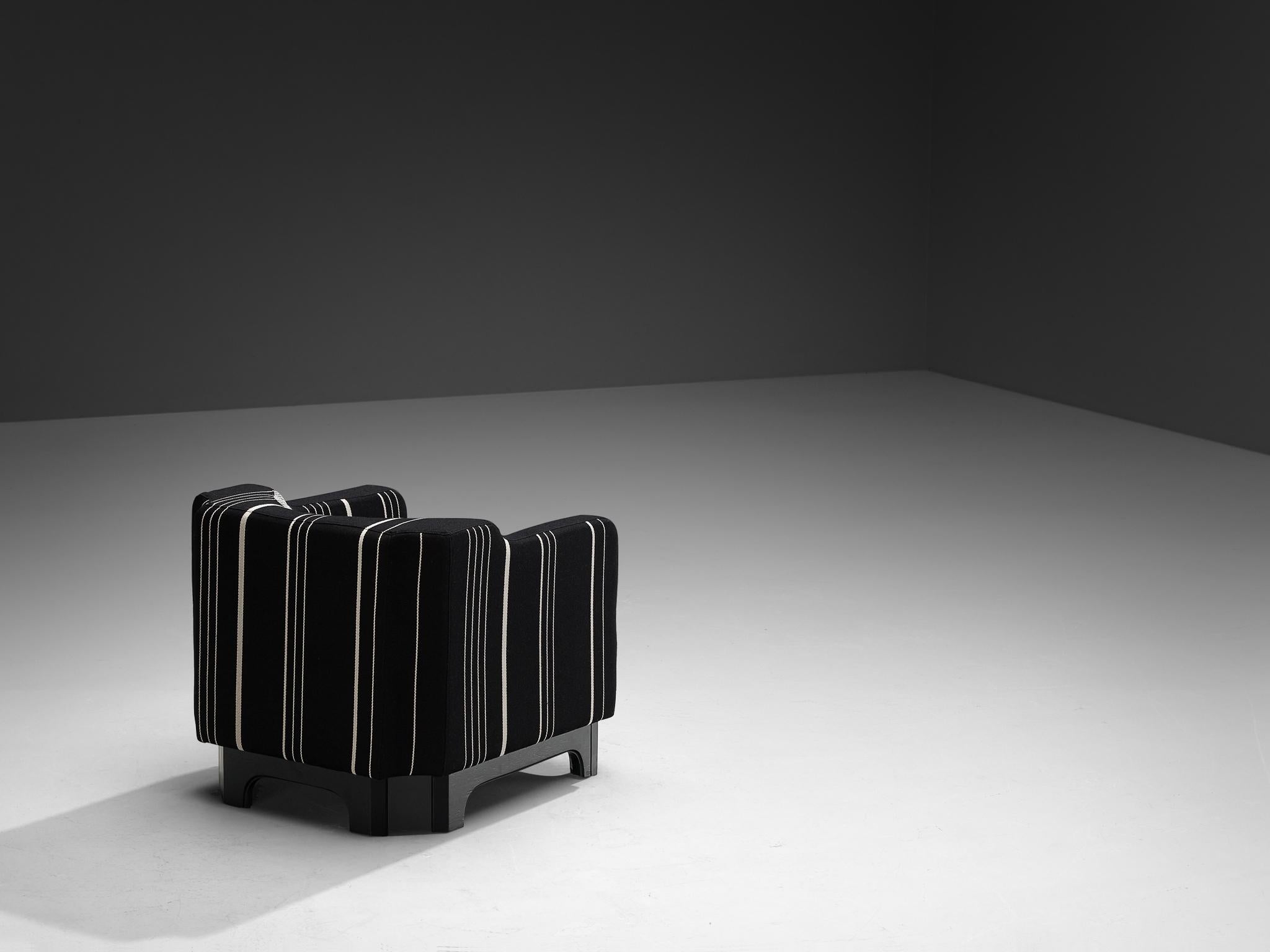 1950s Mid-Century Modern Italian Club Chair in Black White Fabric seating Morentz