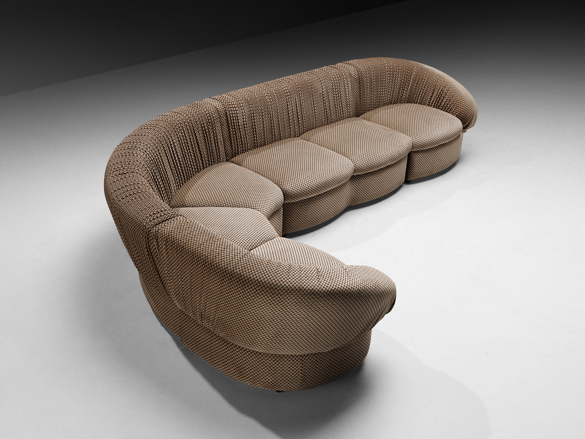 1970s Italian Modular Sofa in Brown and Beige Upholstery Seating Morentz