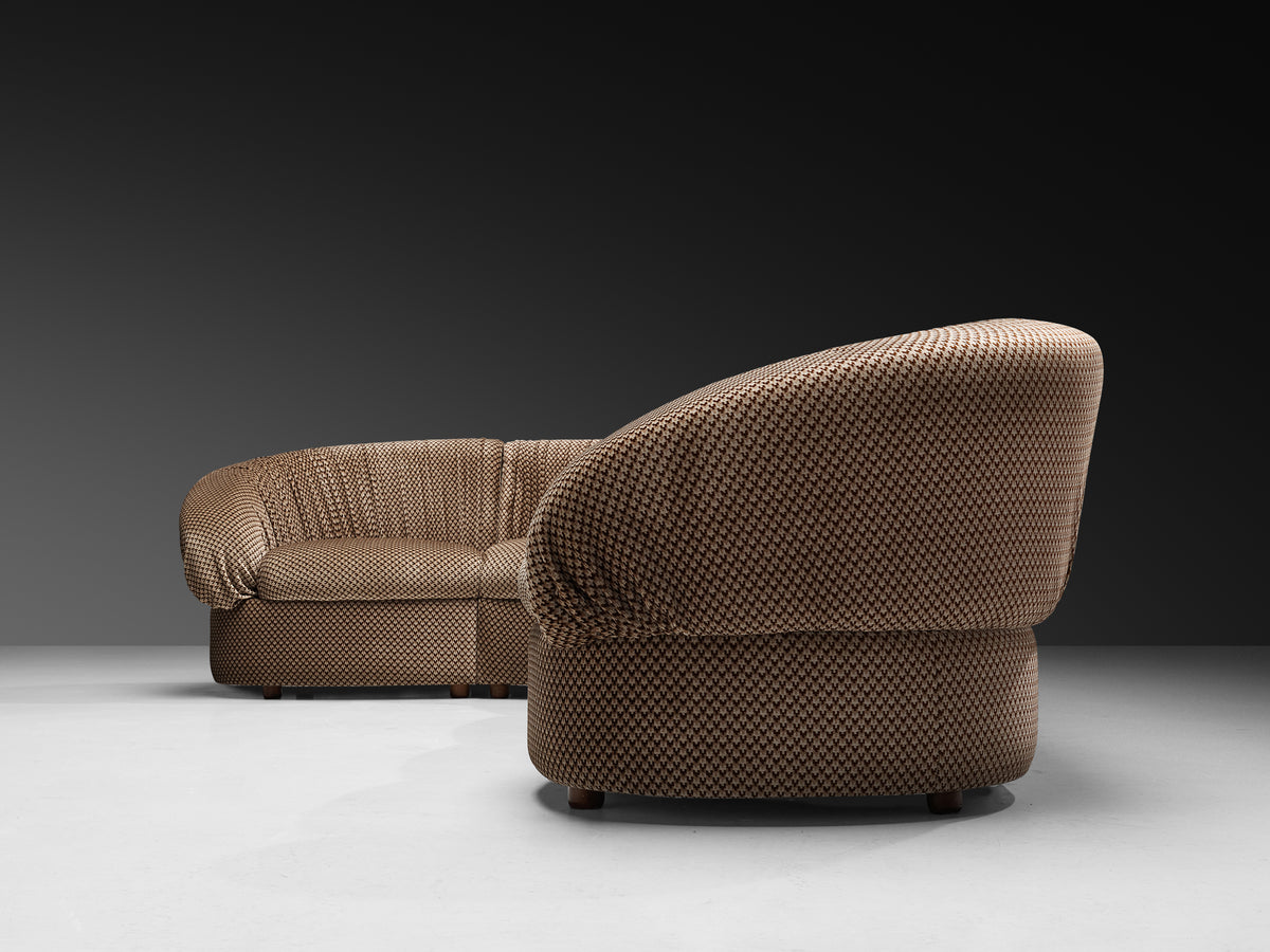 1970s Italian Modular Sofa in Brown and Beige Upholstery Seating Morentz