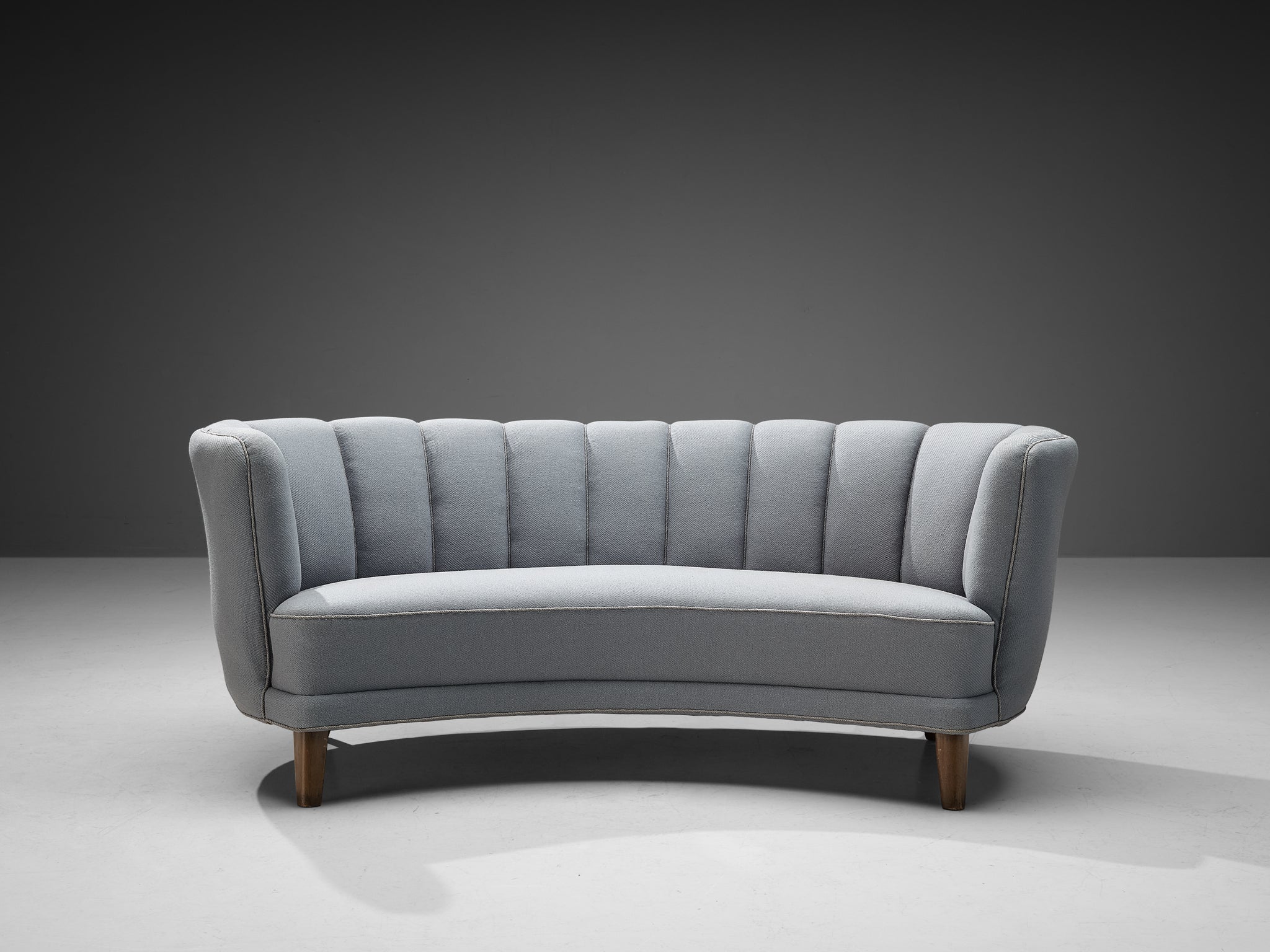 Danish Banana Sofa in Light Blue Upholstery and Oak Seating Morentz