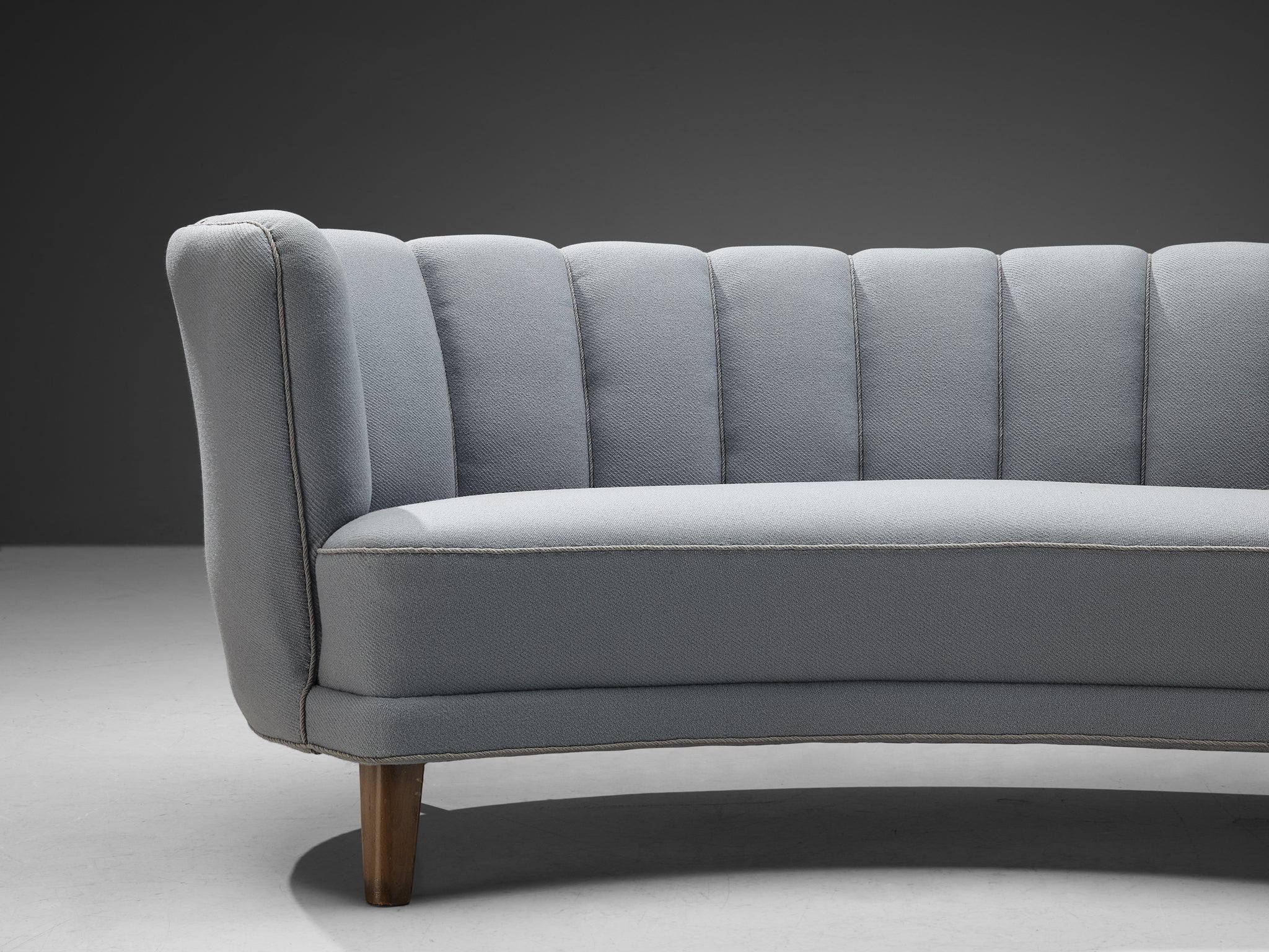 Danish Banana Sofa in Light Blue Upholstery and Oak Seating Morentz