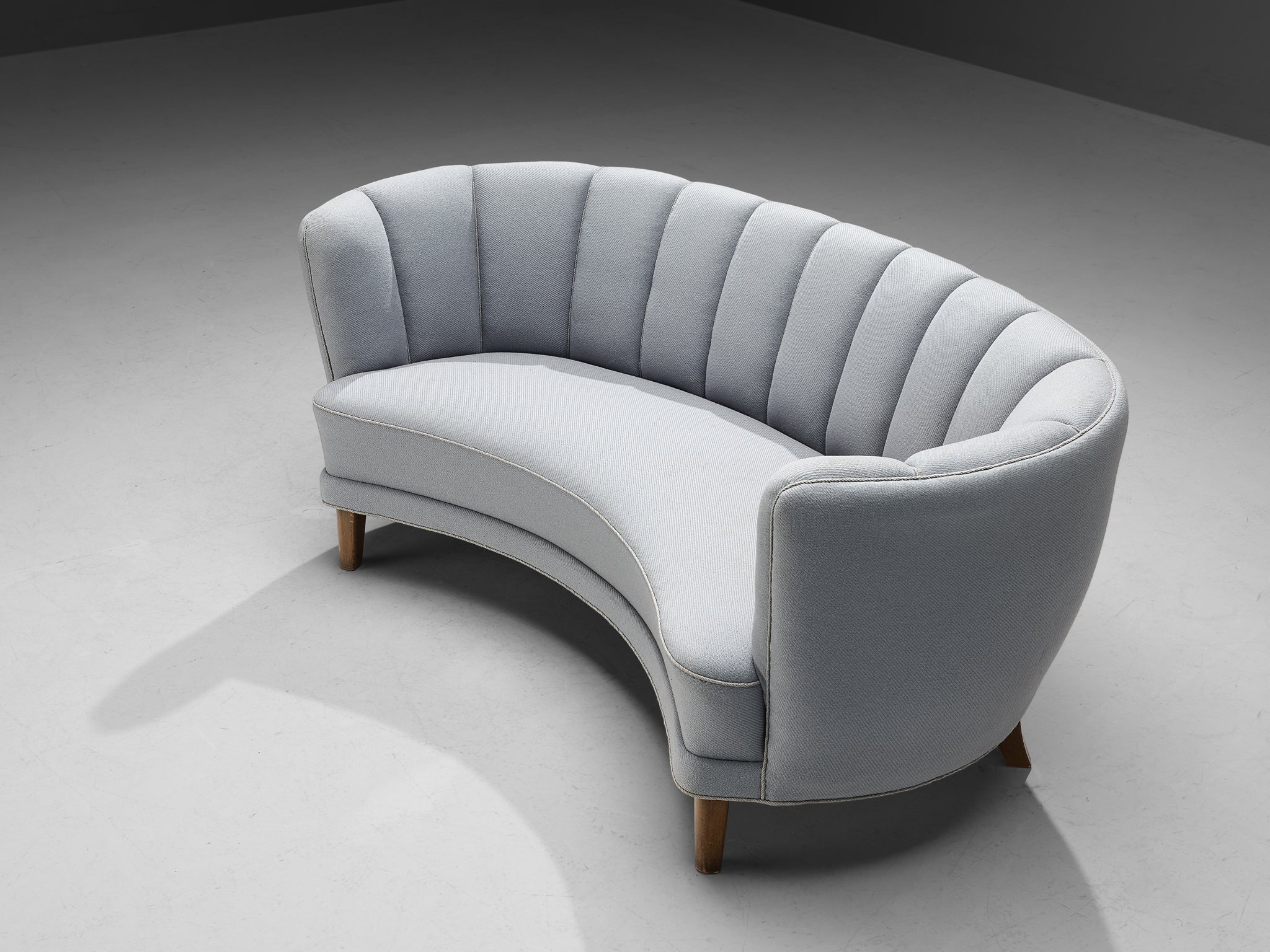 Danish Banana Sofa in Light Blue Upholstery and Oak Seating Morentz