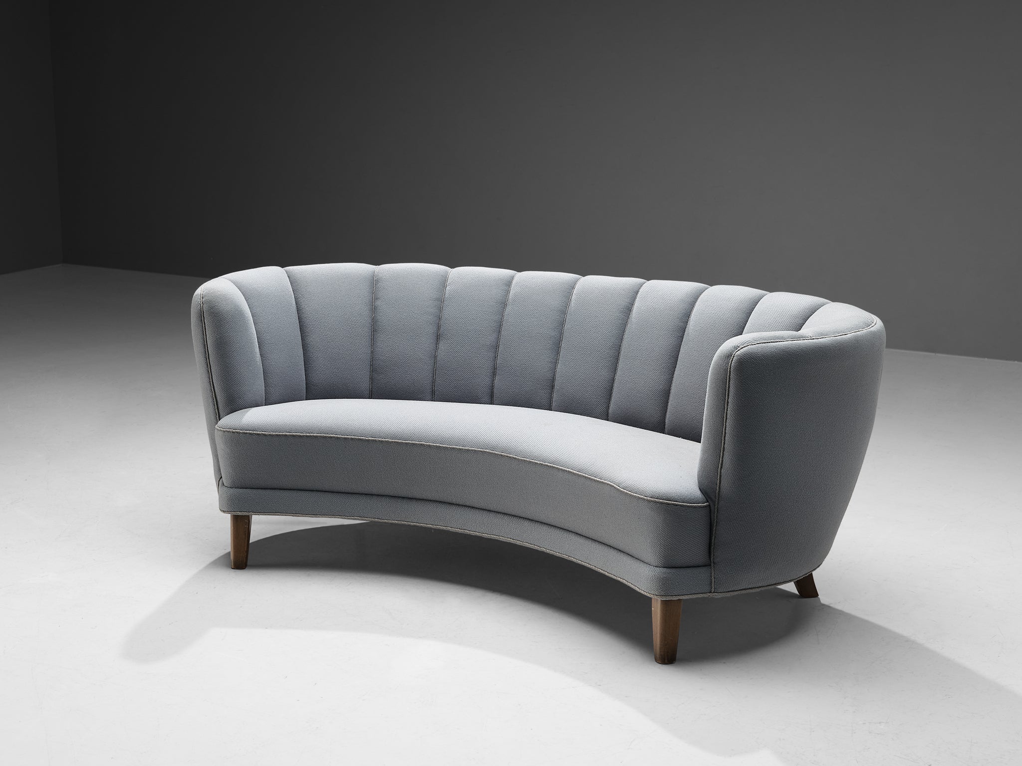 Danish Banana Sofa in Light Blue Upholstery and Oak Seating Morentz