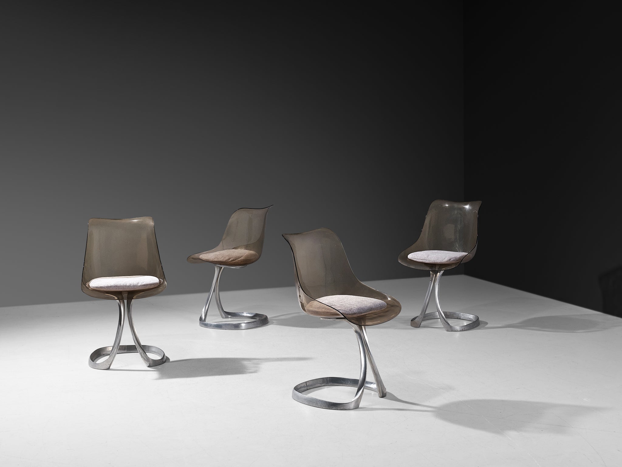 Michel Charron Set of Four Dining Chairs in Plexiglass and Aluminum