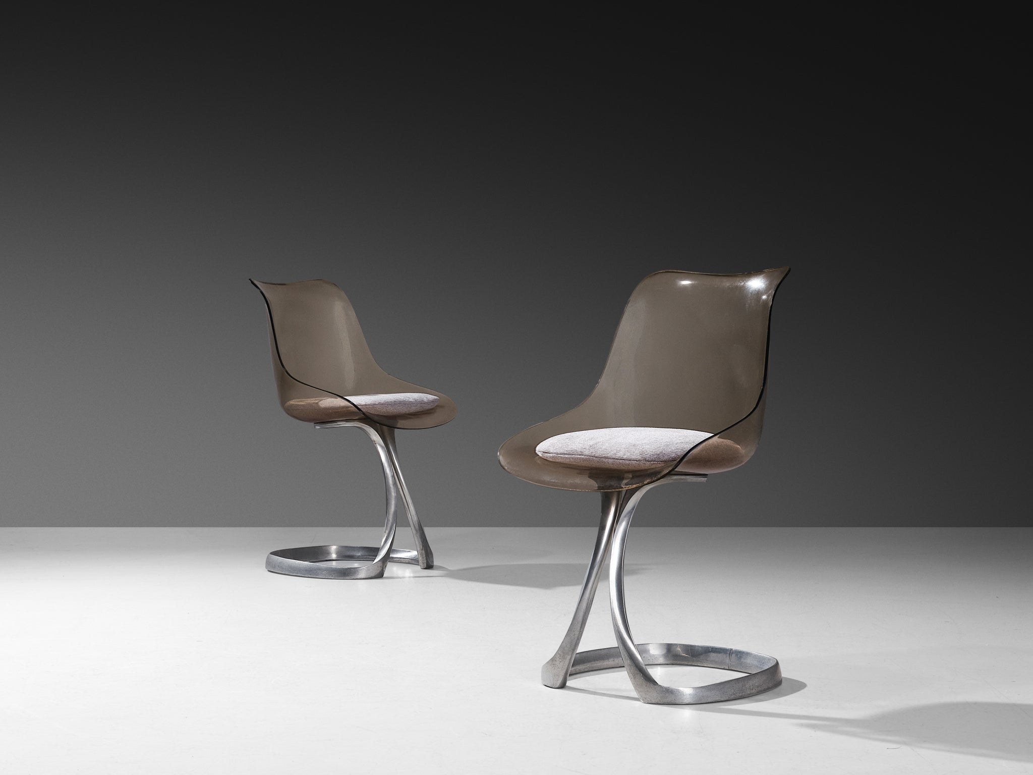 Michel Charron Set of Four Dining Chairs in Plexiglass and Aluminum