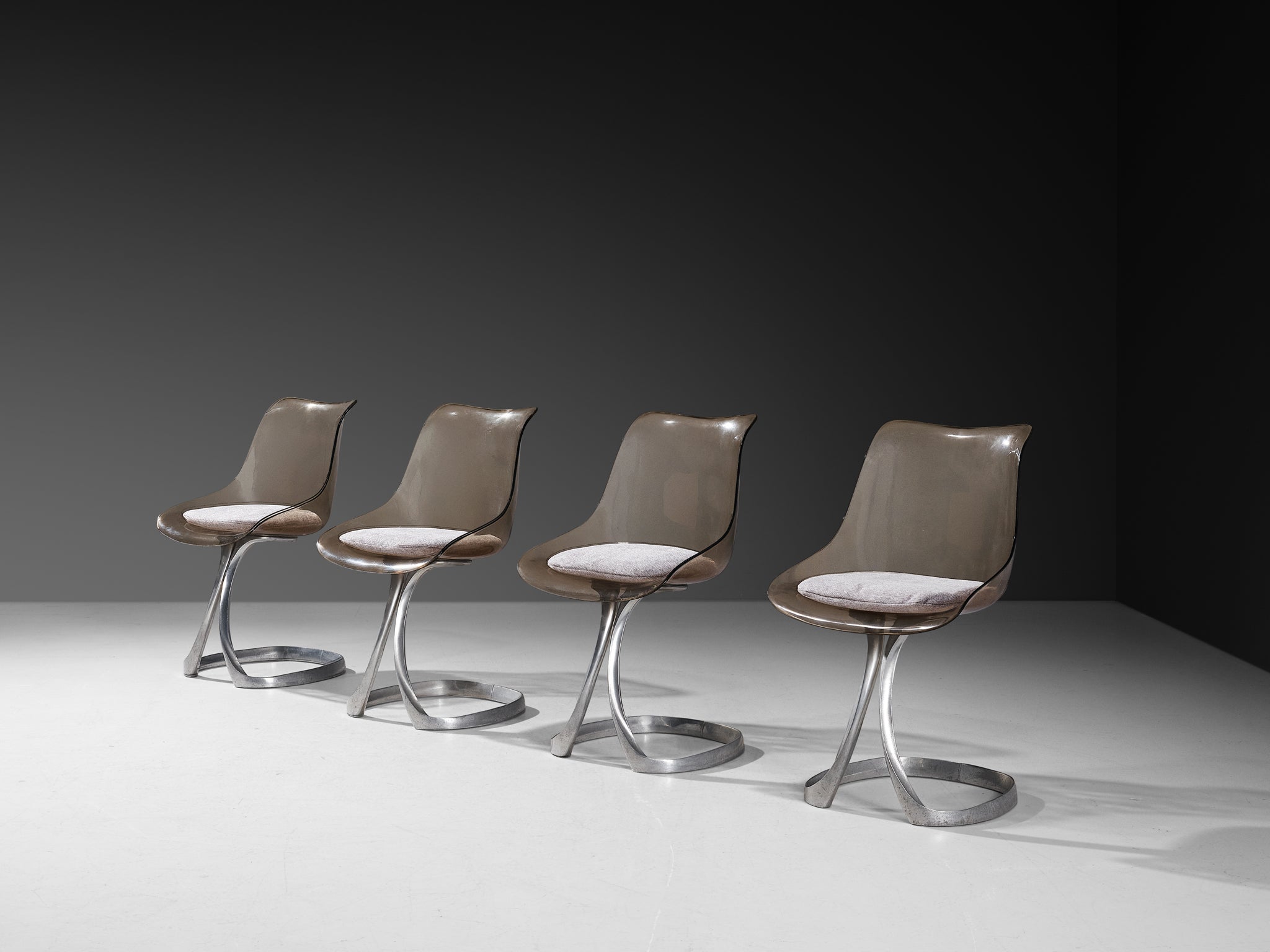 Michel Charron Set of Four Dining Chairs in Plexiglass and Aluminum