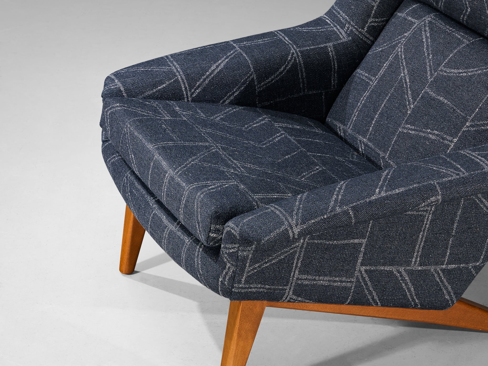 Folke Ohlsson for Fritz Hansen Lounge Chair in Geometric Blue Upholstery seating Morentz
