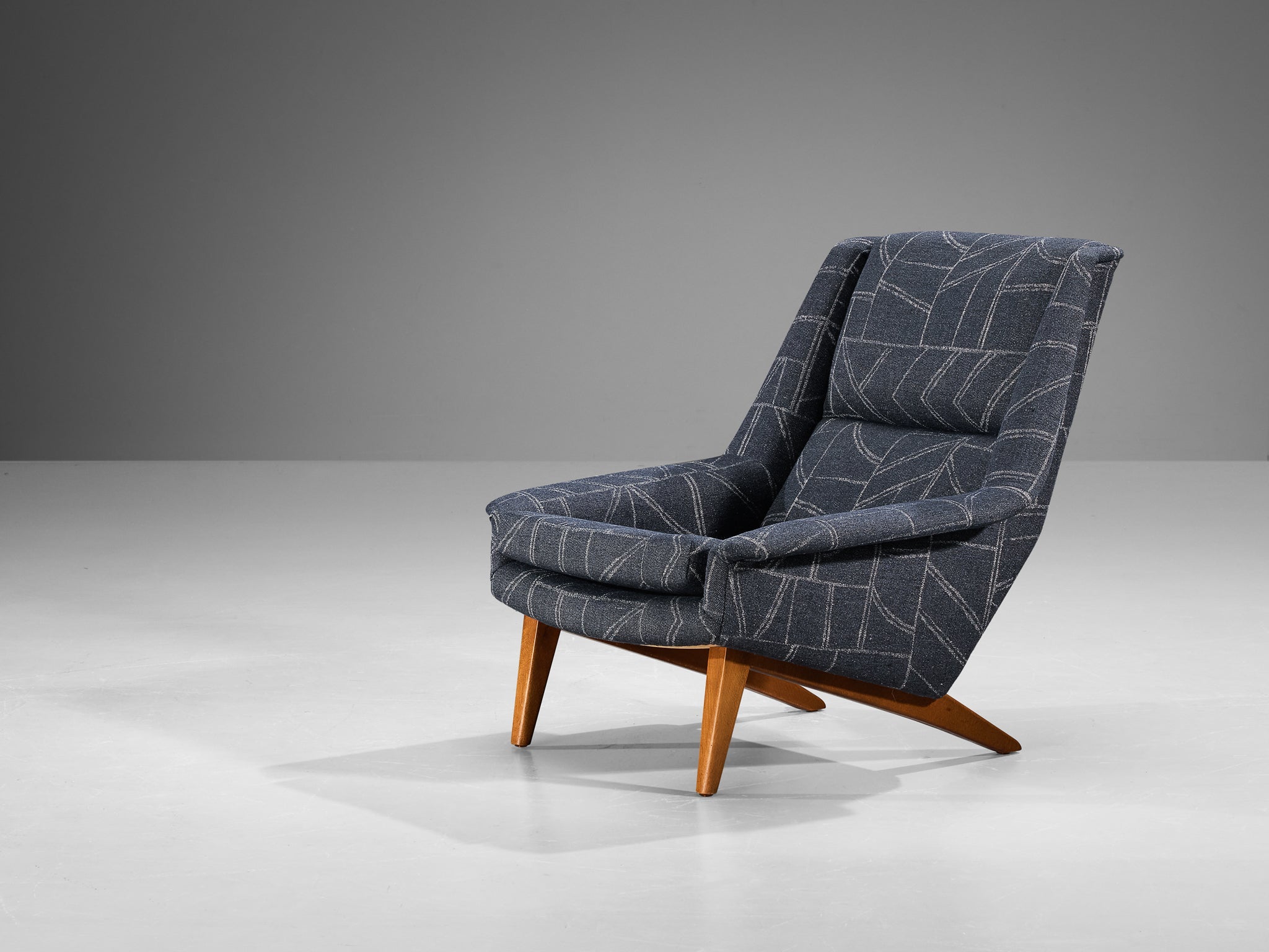 Folke Ohlsson for Fritz Hansen Lounge Chair in Geometric Blue Upholstery seating Morentz