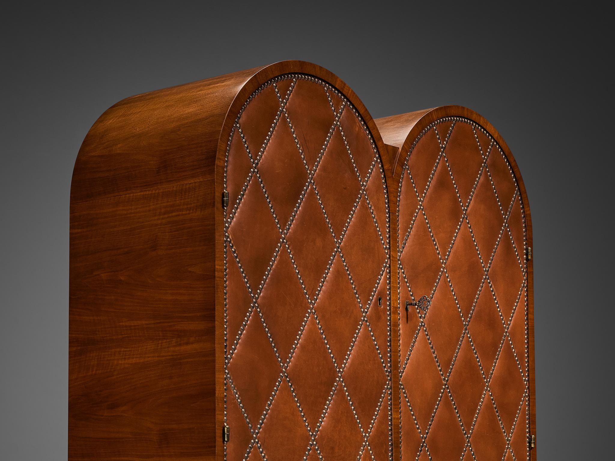 Rare Swedish Bar Cabinet in Walnut and Cognac Leather with Brass Nails case pieces and storage cabinets Morentz