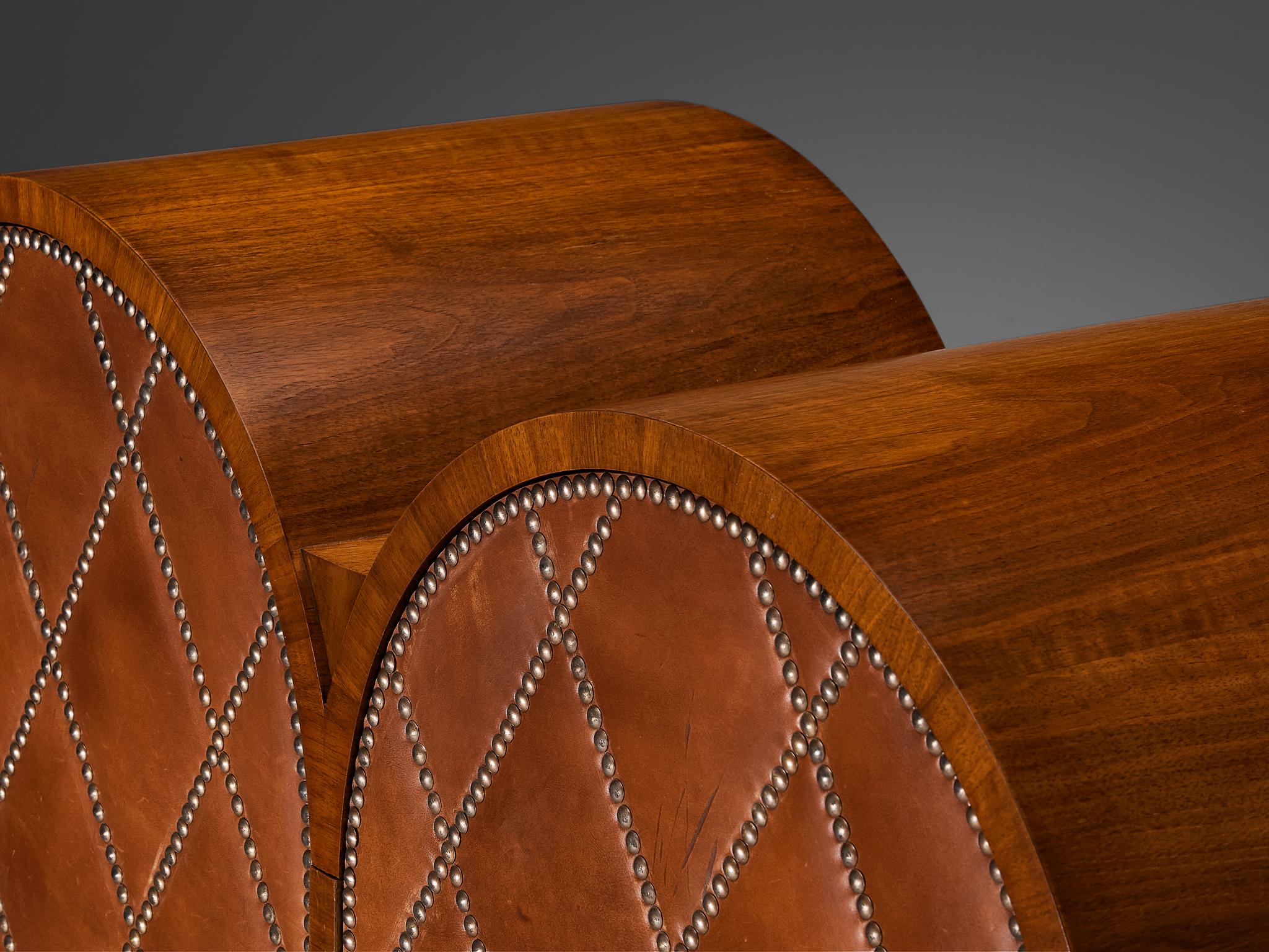 Rare Swedish Bar Cabinet in Walnut and Cognac Leather with Brass Nails case pieces and storage cabinets Morentz