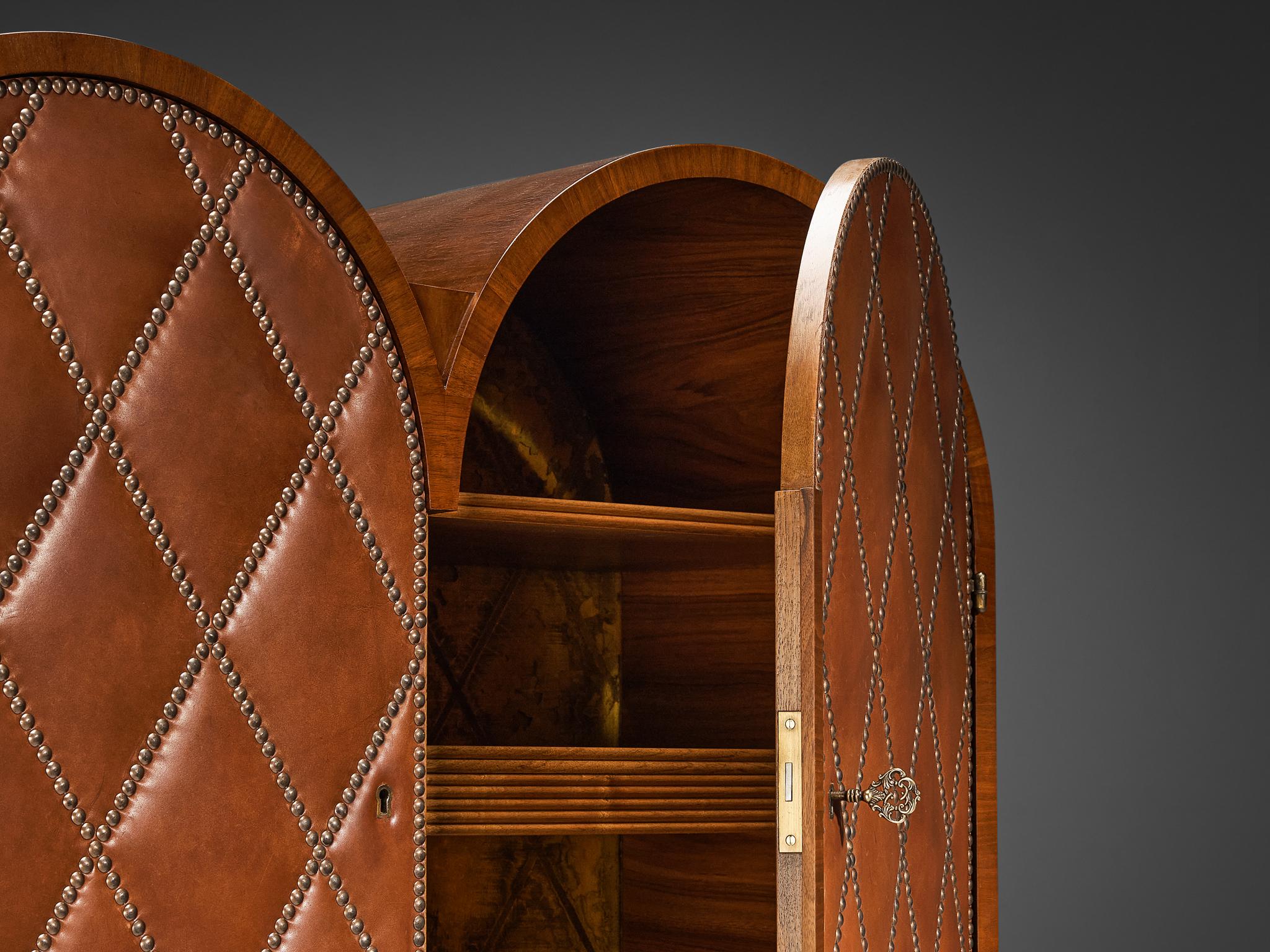 Rare Swedish Bar Cabinet in Walnut and Cognac Leather with Brass Nails case pieces and storage cabinets Morentz