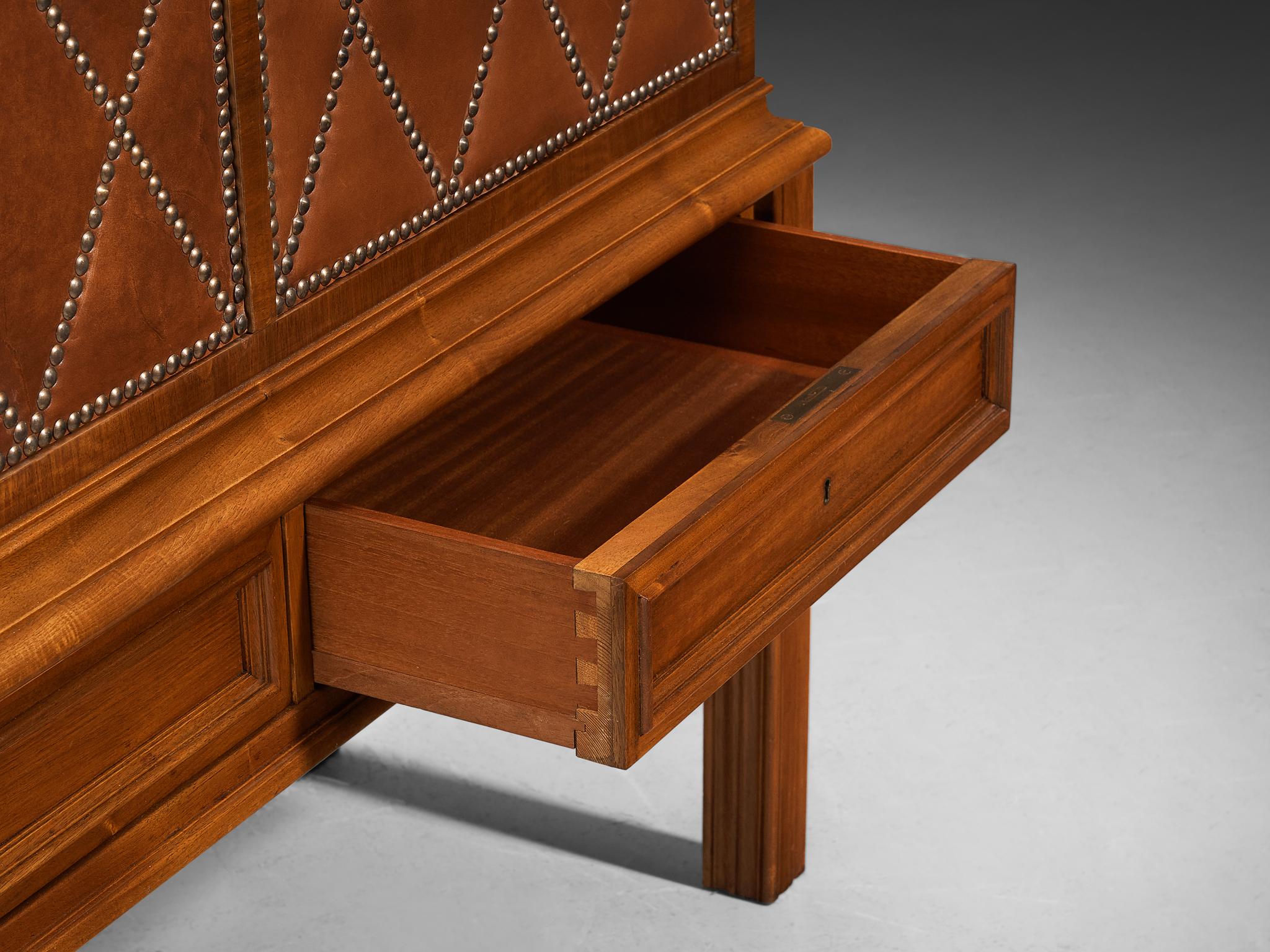 Rare Swedish Bar Cabinet in Walnut and Cognac Leather with Brass Nails case pieces and storage cabinets Morentz