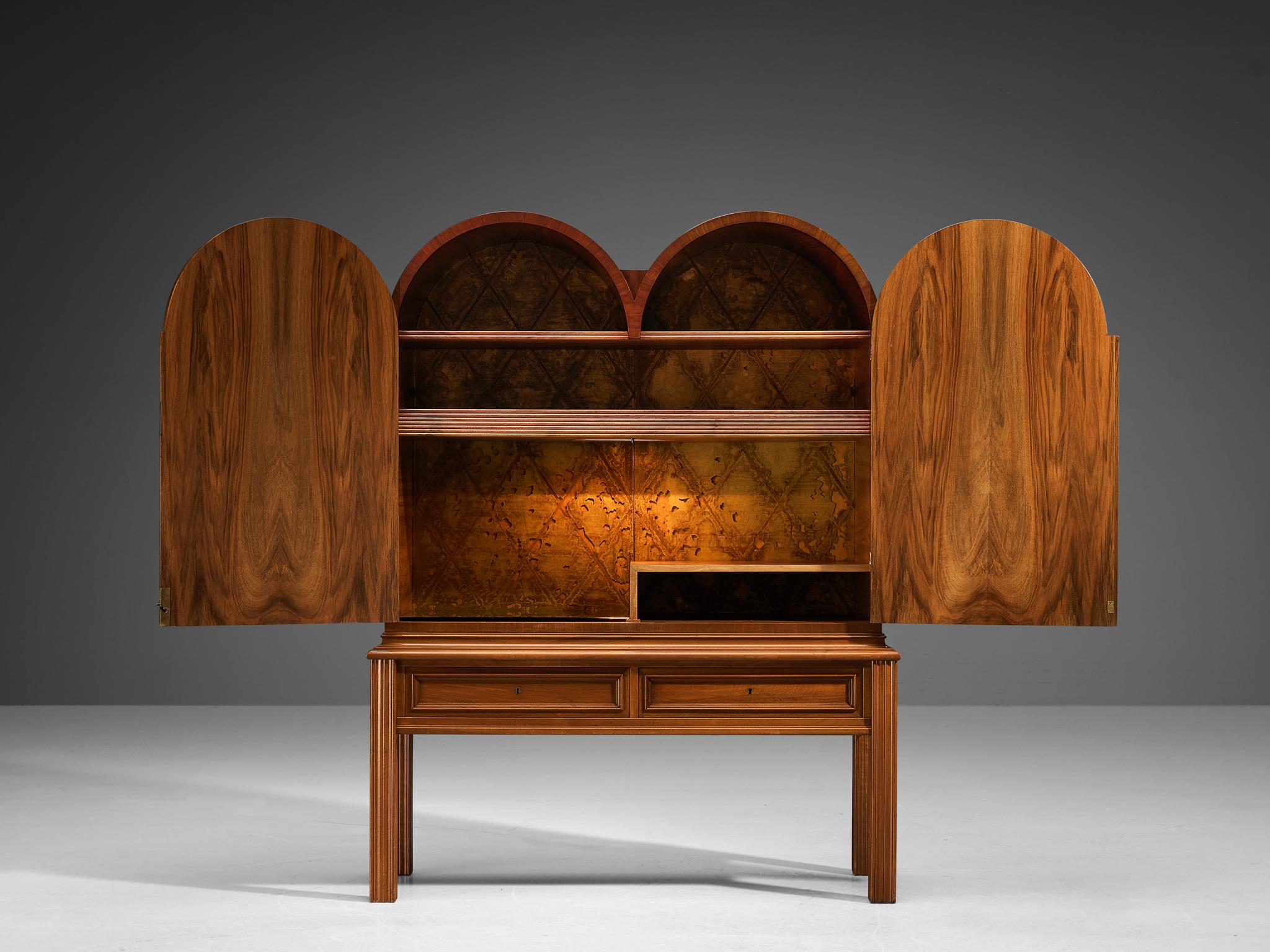 Rare Swedish Bar Cabinet in Walnut and Cognac Leather with Brass Nails case pieces and storage cabinets Morentz