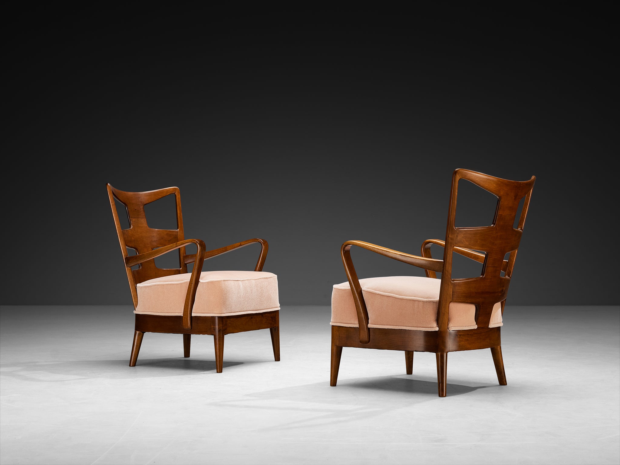 Osvaldo Borsani for ABV Pair of Armchairs in Walnut and Pink Mohair by Pierre Frey Seating Morentz