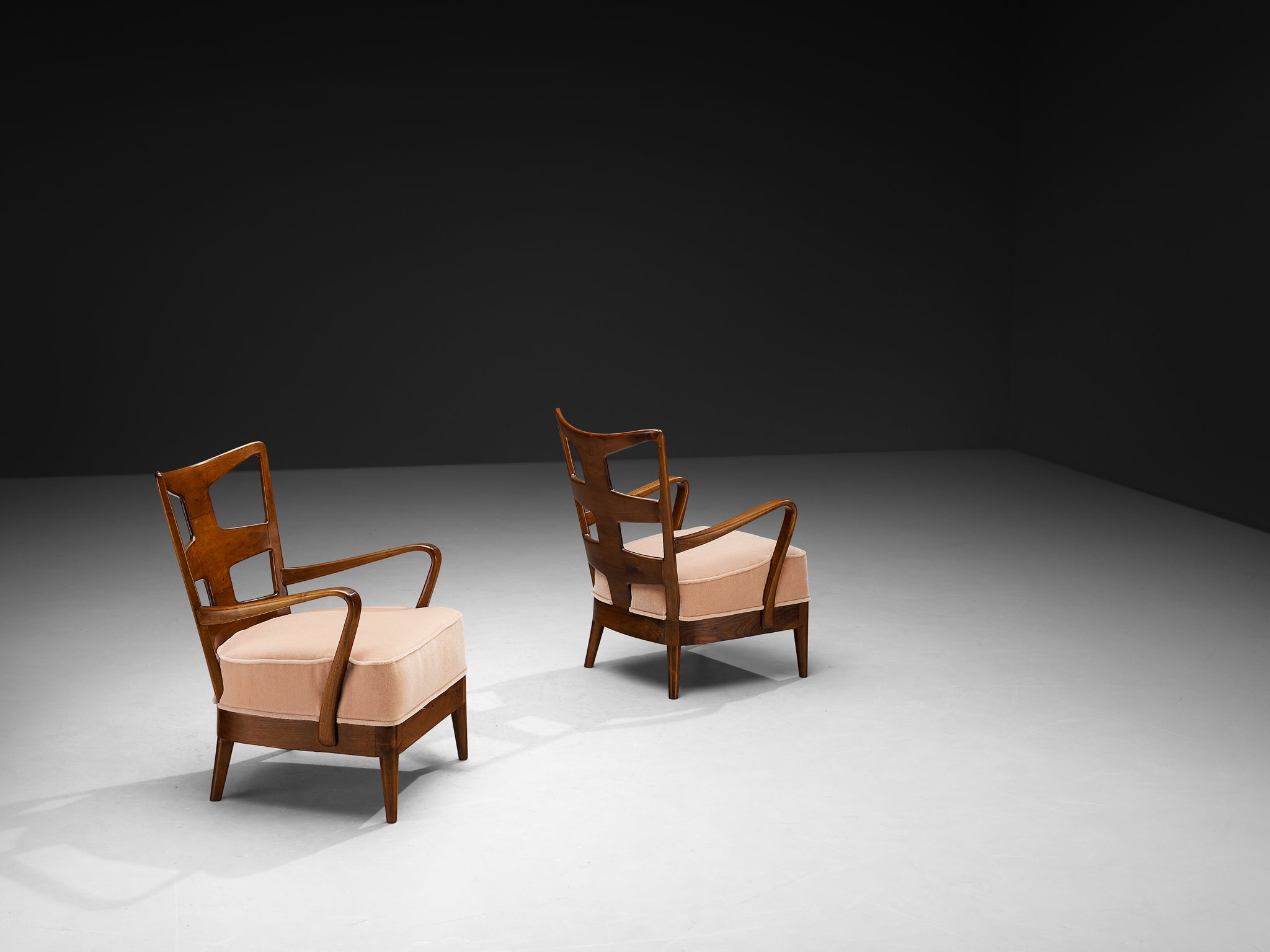 Osvaldo Borsani for ABV Pair of Armchairs in Walnut and Pink Mohair by Pierre Frey Seating Morentz