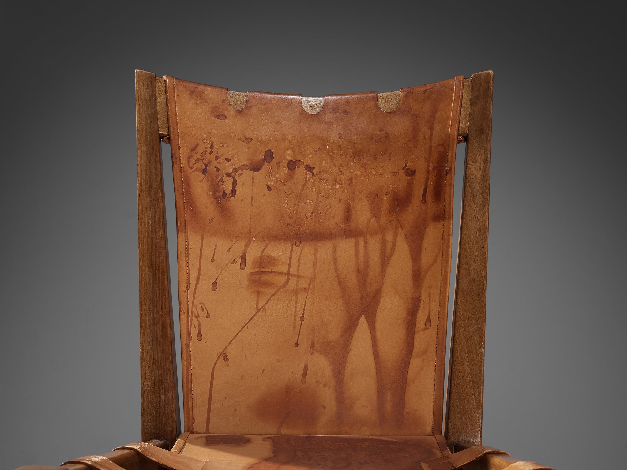 Rare Guglielmo Pecorini Pair of Chairs in Walnut and Cognac Leather seating Morentz