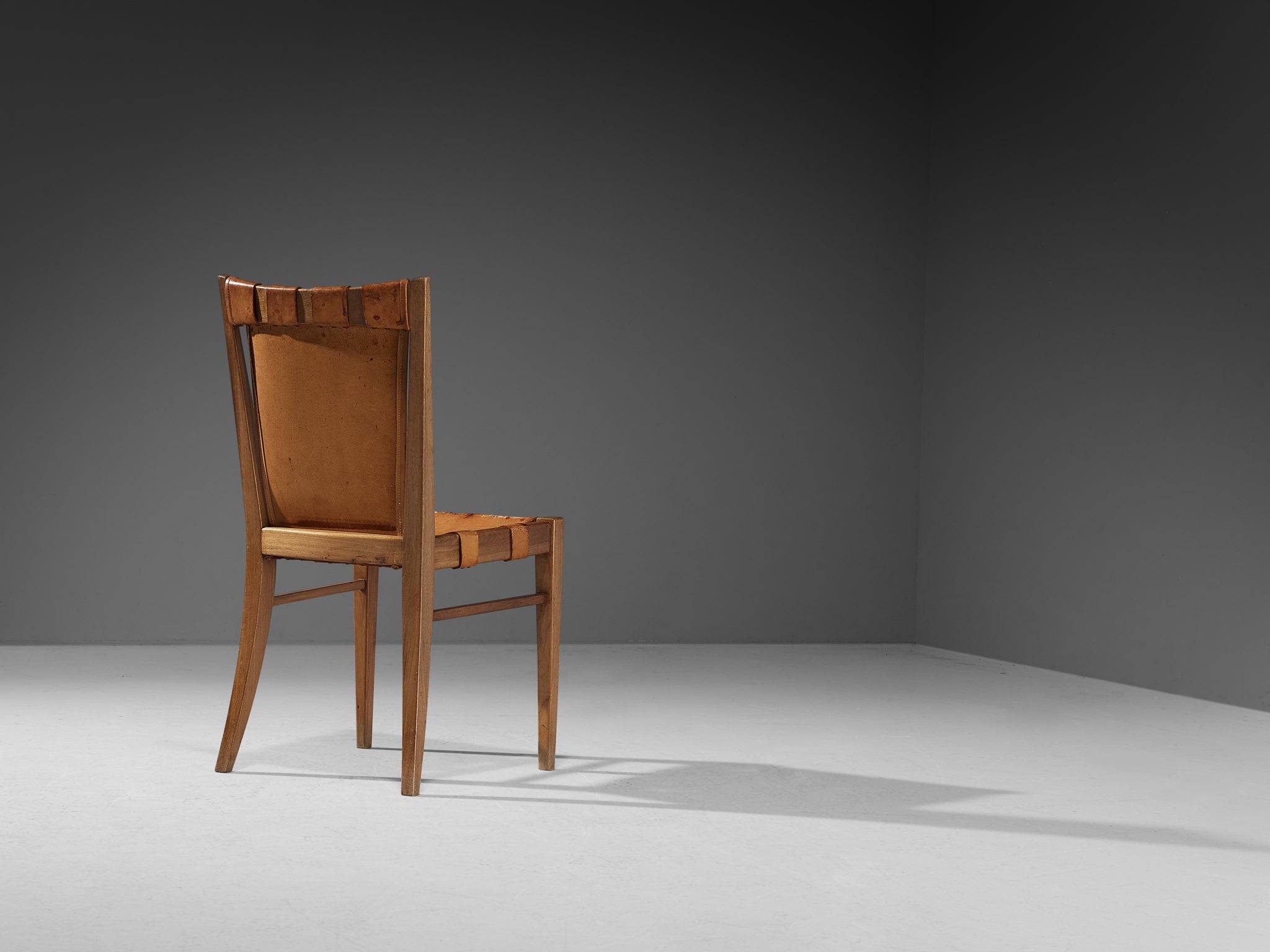 Rare Guglielmo Pecorini Pair of Chairs in Walnut and Cognac Leather Seating Morentz