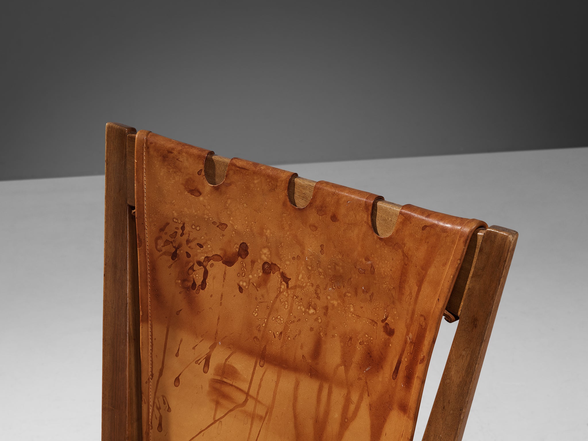 Rare Guglielmo Pecorini Pair of Chairs in Walnut and Cognac Leather Seating Morentz