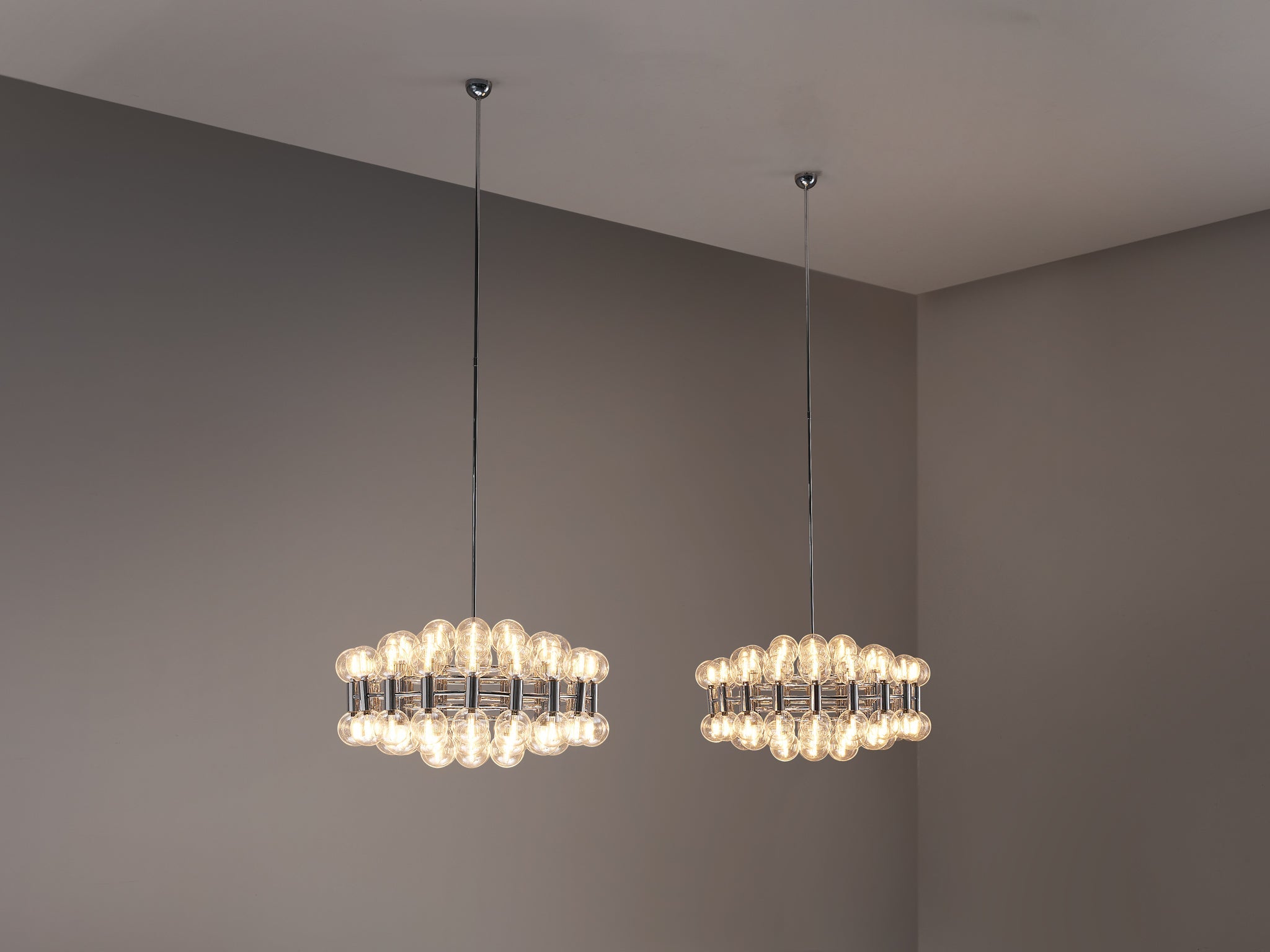 Motoko Ishii for Staff Leuchten Large Chandeliers in Chrome with 72 Glass Orbs lighting Morentz