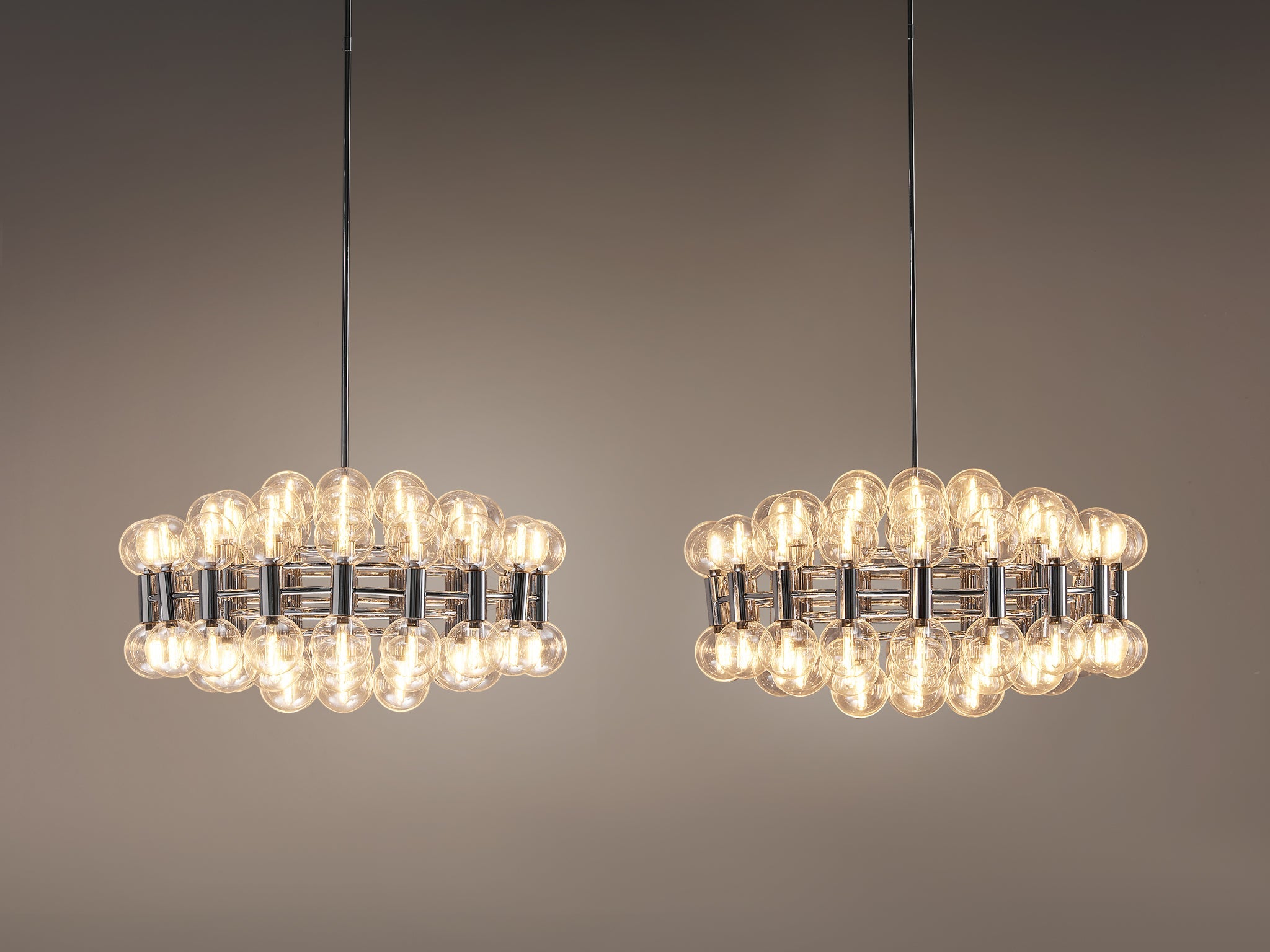 Motoko Ishii for Staff Leuchten Large Chandeliers in Chrome with 72 Glass Orbs lighting Morentz