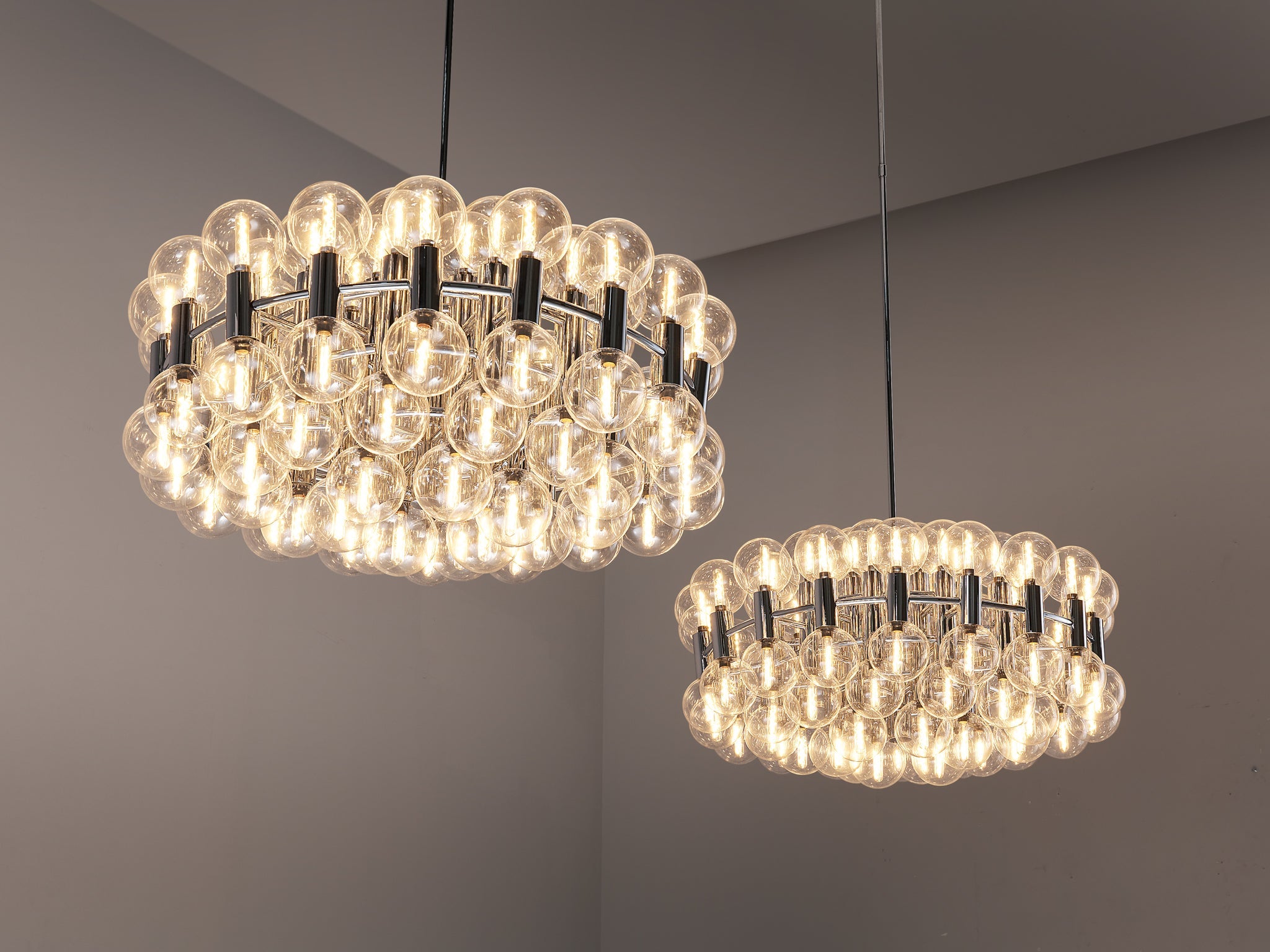 Motoko Ishii for Staff Leuchten Large Chandeliers in Chrome with 72 Glass Orbs lighting Morentz