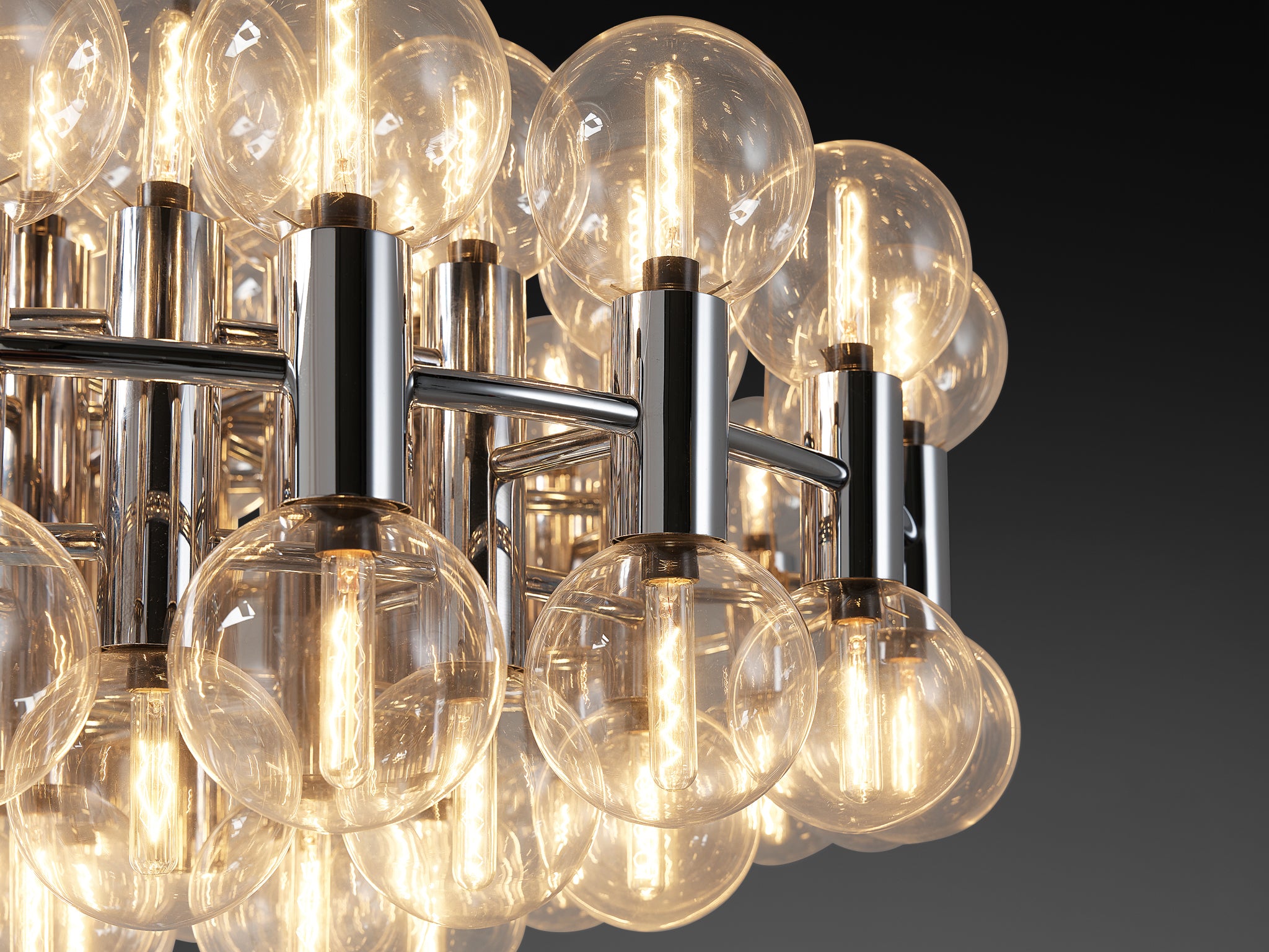 Motoko Ishii for Staff Large Chandelier in Chrome with 72 Glass Orbs Lighting Morentz