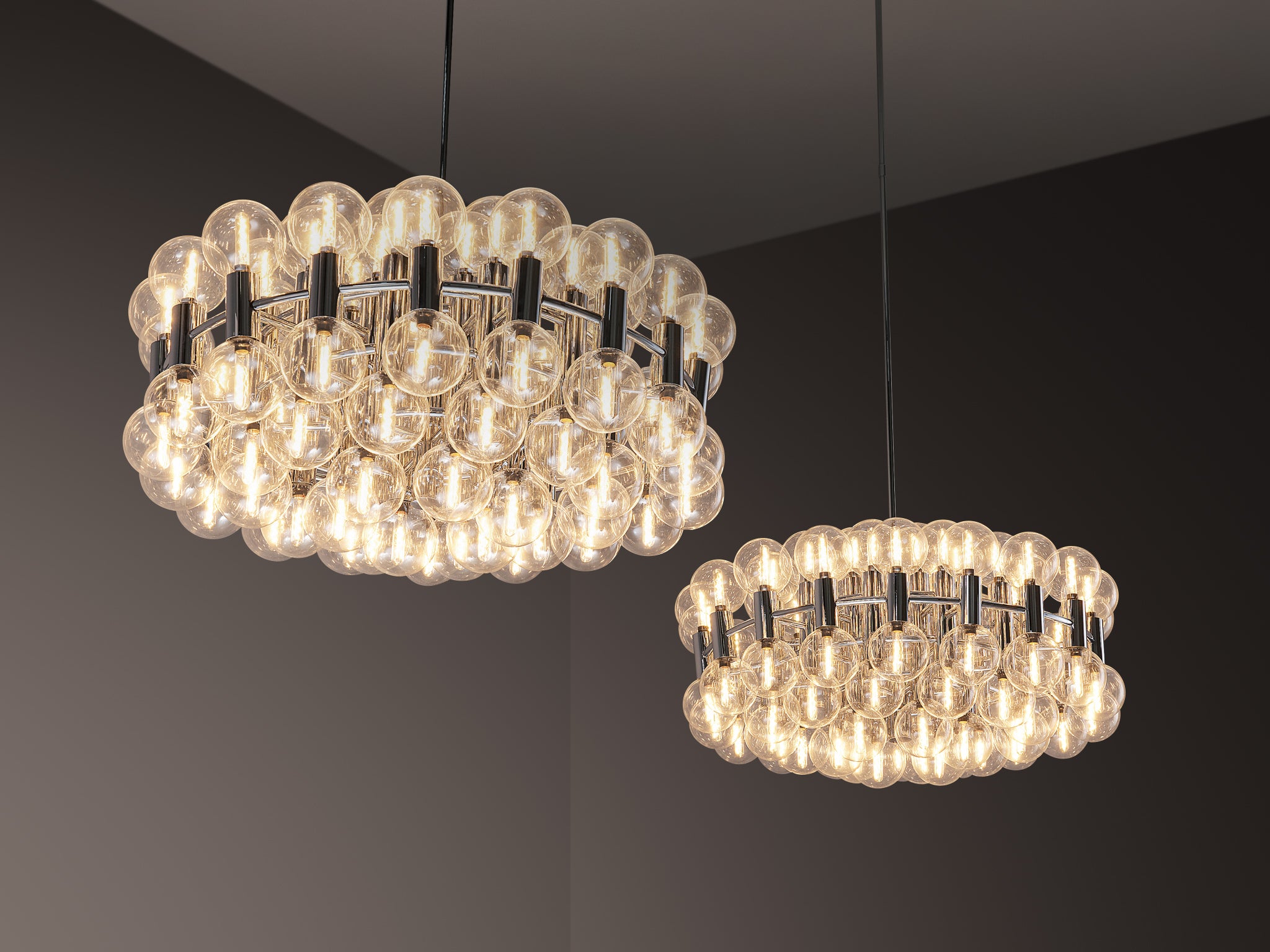 Motoko Ishii for Staff Large Chandeliers in Chrome with 72 Glass Orbs Lighting Morentz