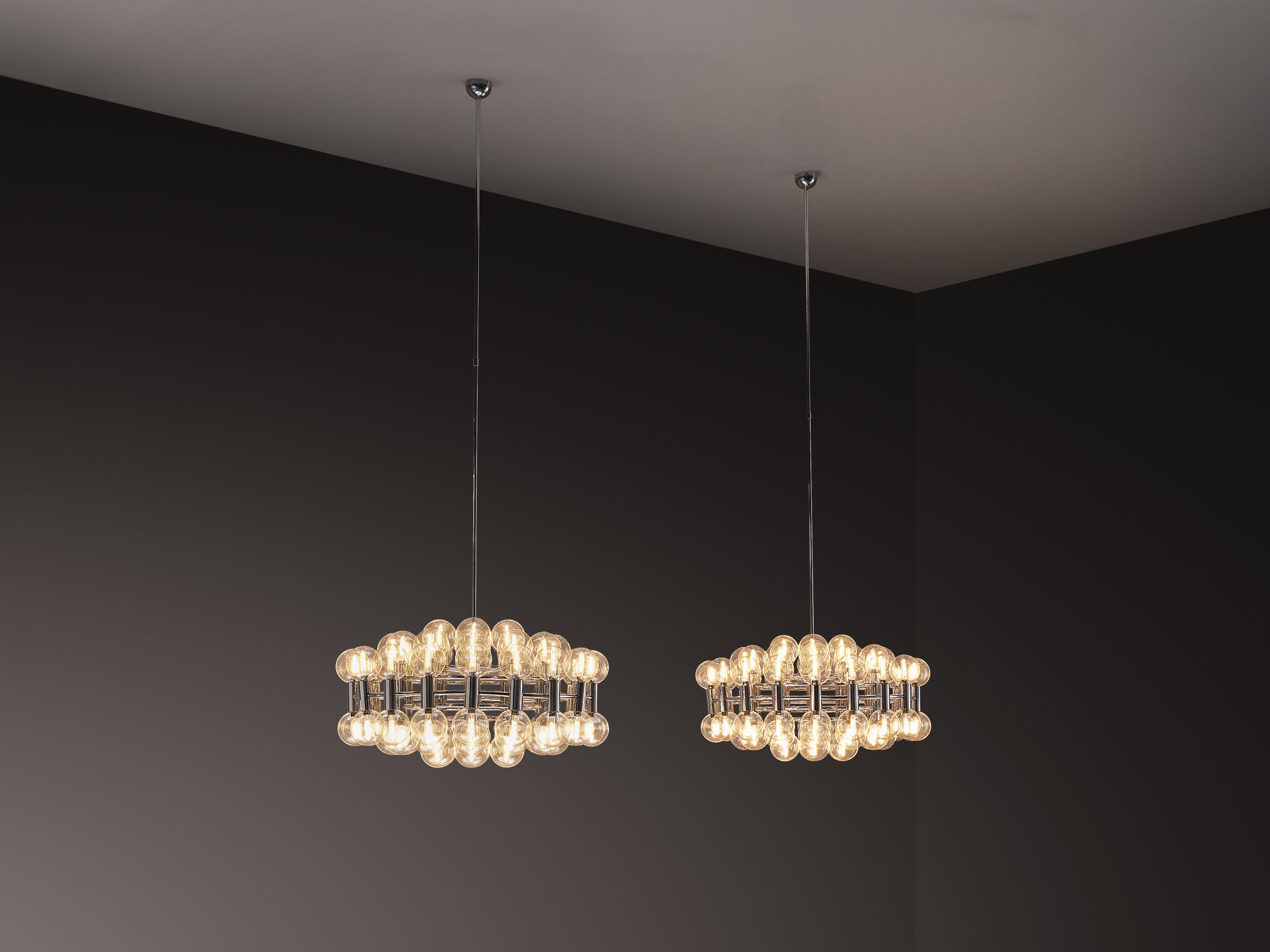 Motoko Ishii for Staff Large Chandeliers in Chrome with 72 Glass Orbs Lighting Morentz