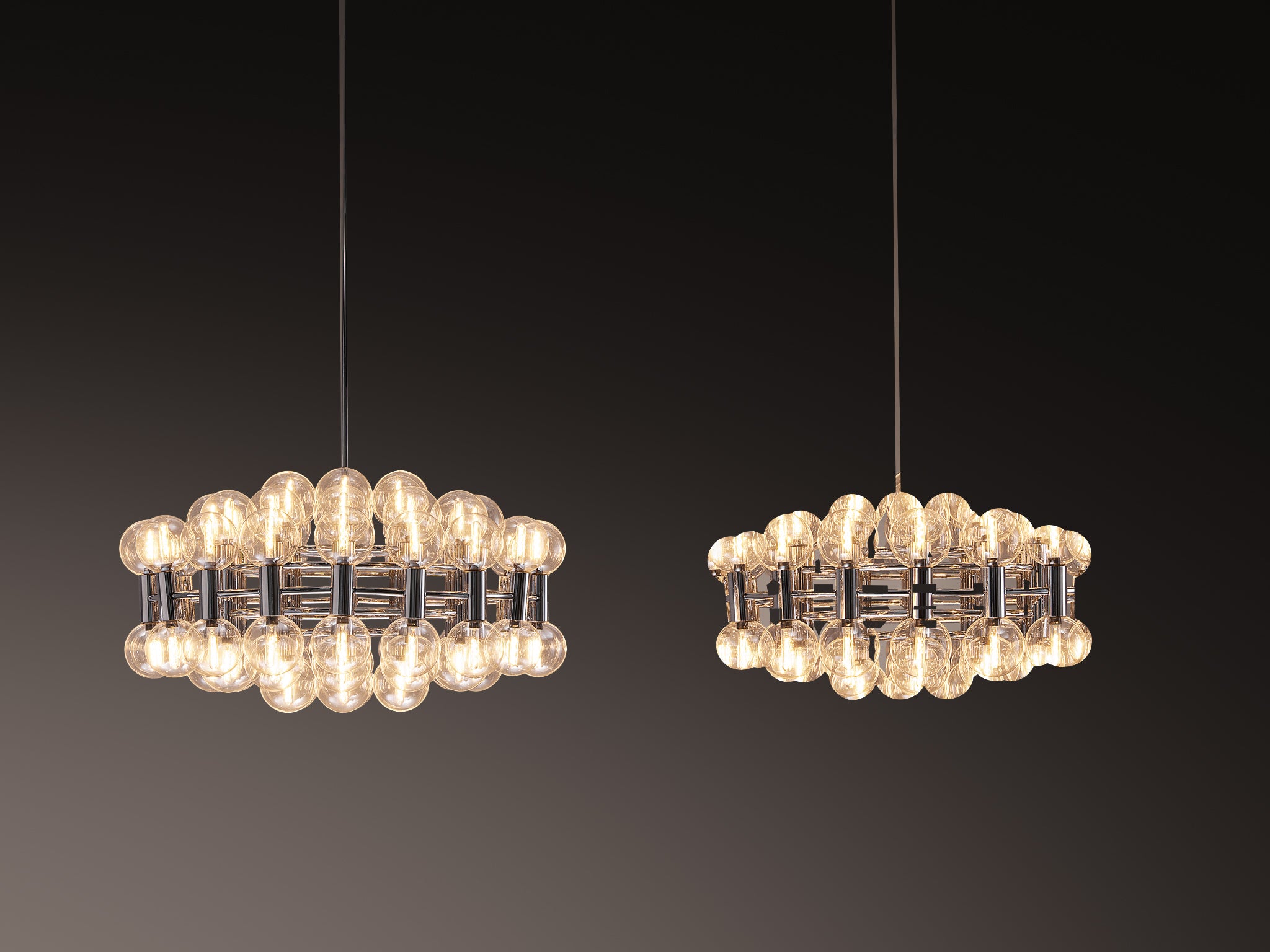 Motoko Ishii for Staff Large Chandeliers in Chrome with 72 Glass Orbs Lighting Morentz