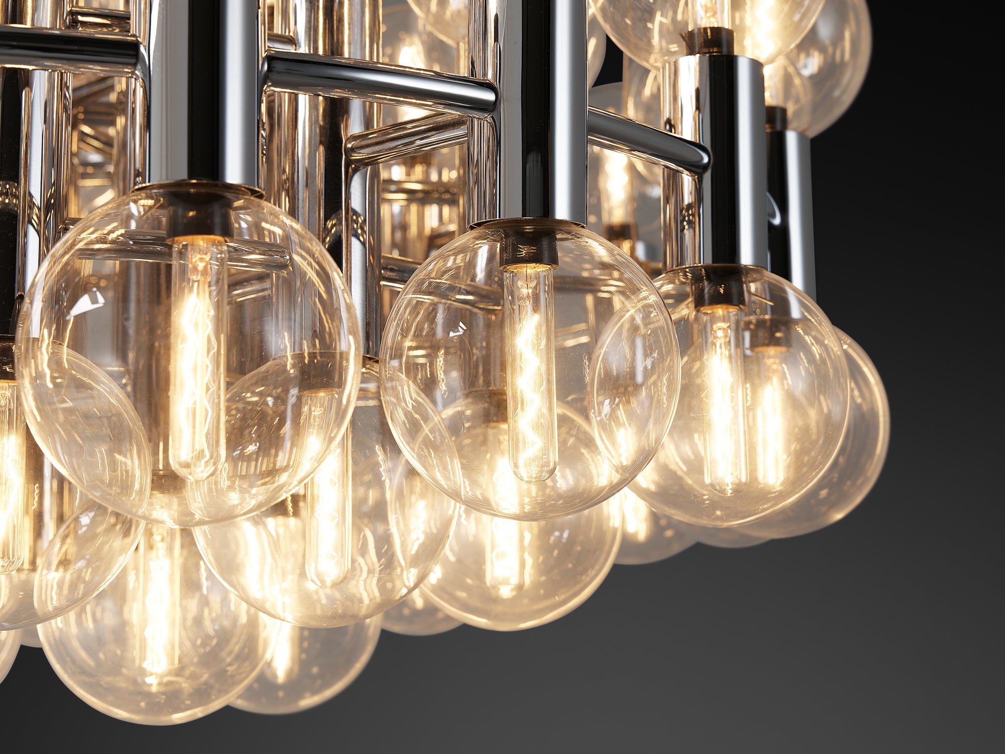 Motoko Ishii for Staff Large Chandeliers in Chrome with 72 Glass Orbs Lighting Morentz