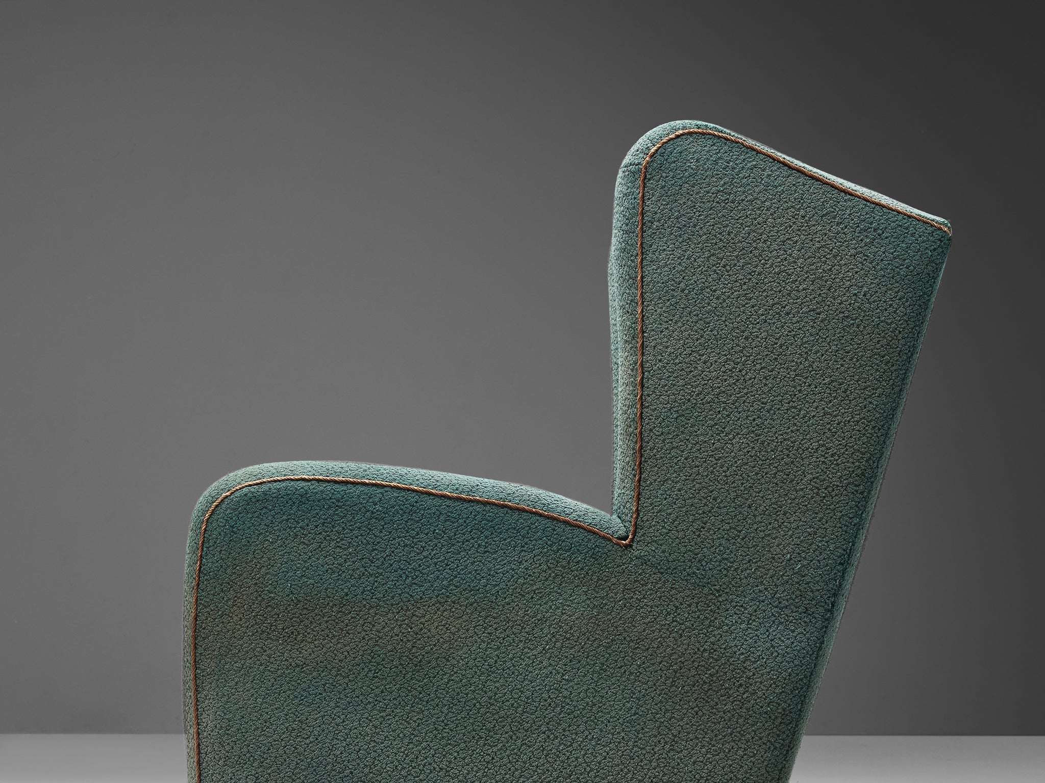 Scandinavian Wingback Chair in Ocean Blue Upholstery and Wood seating Morentz