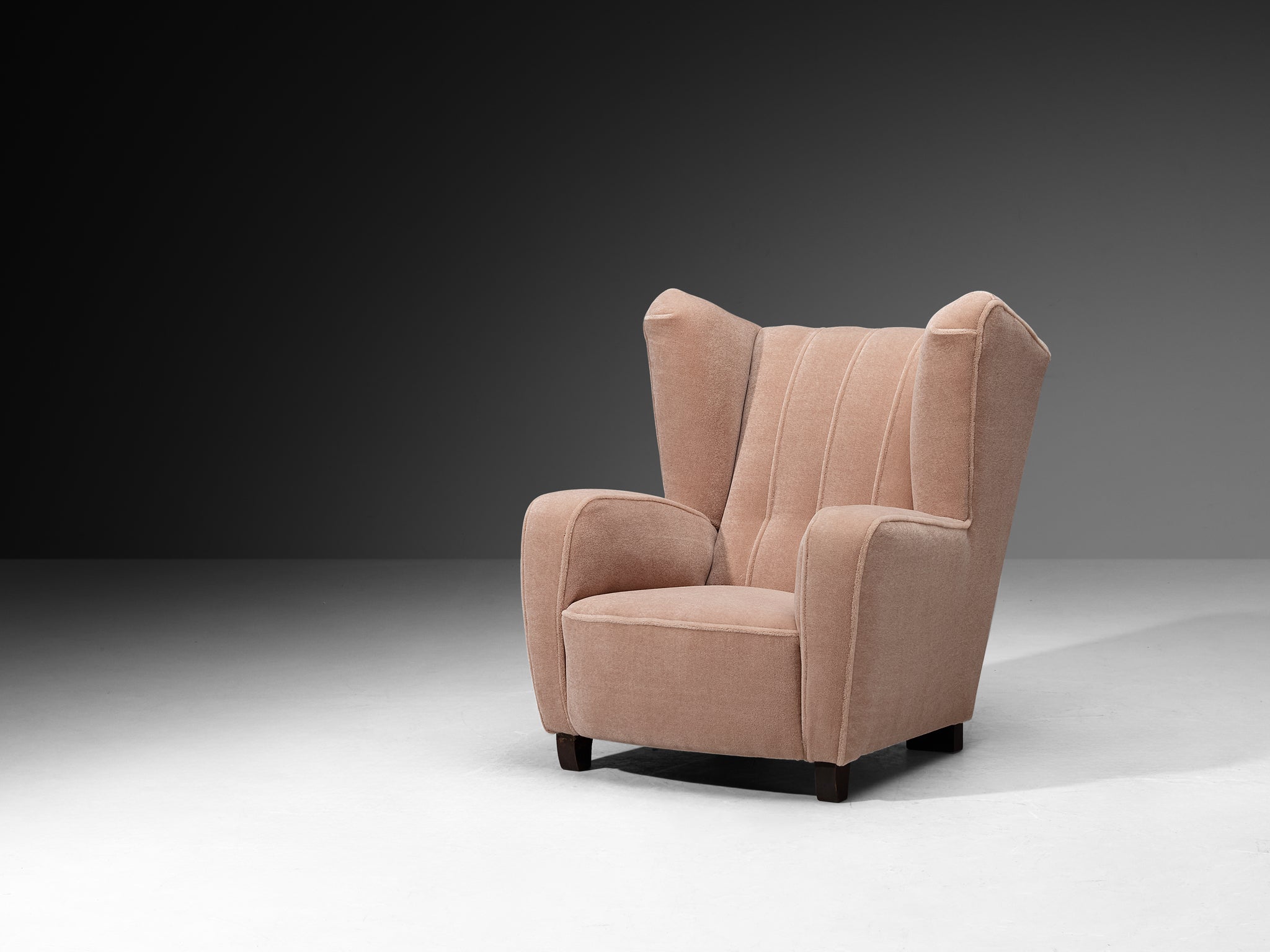 Wingback Chair Powder Pink Mohair Upholstery Seating Morentz