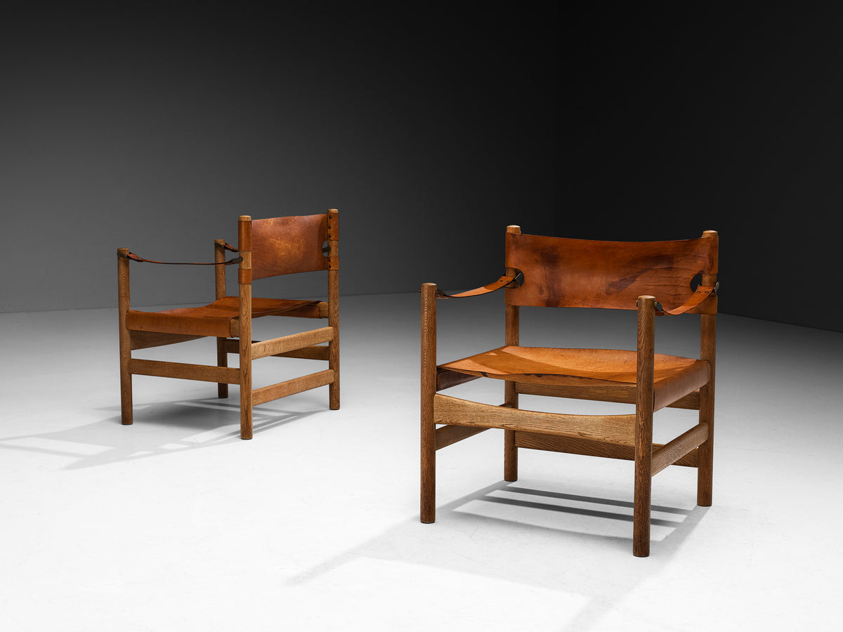 Børge Mogensen for Fredericia Pair of ‘Safari’ armchairs in Saddle Leather and Oak