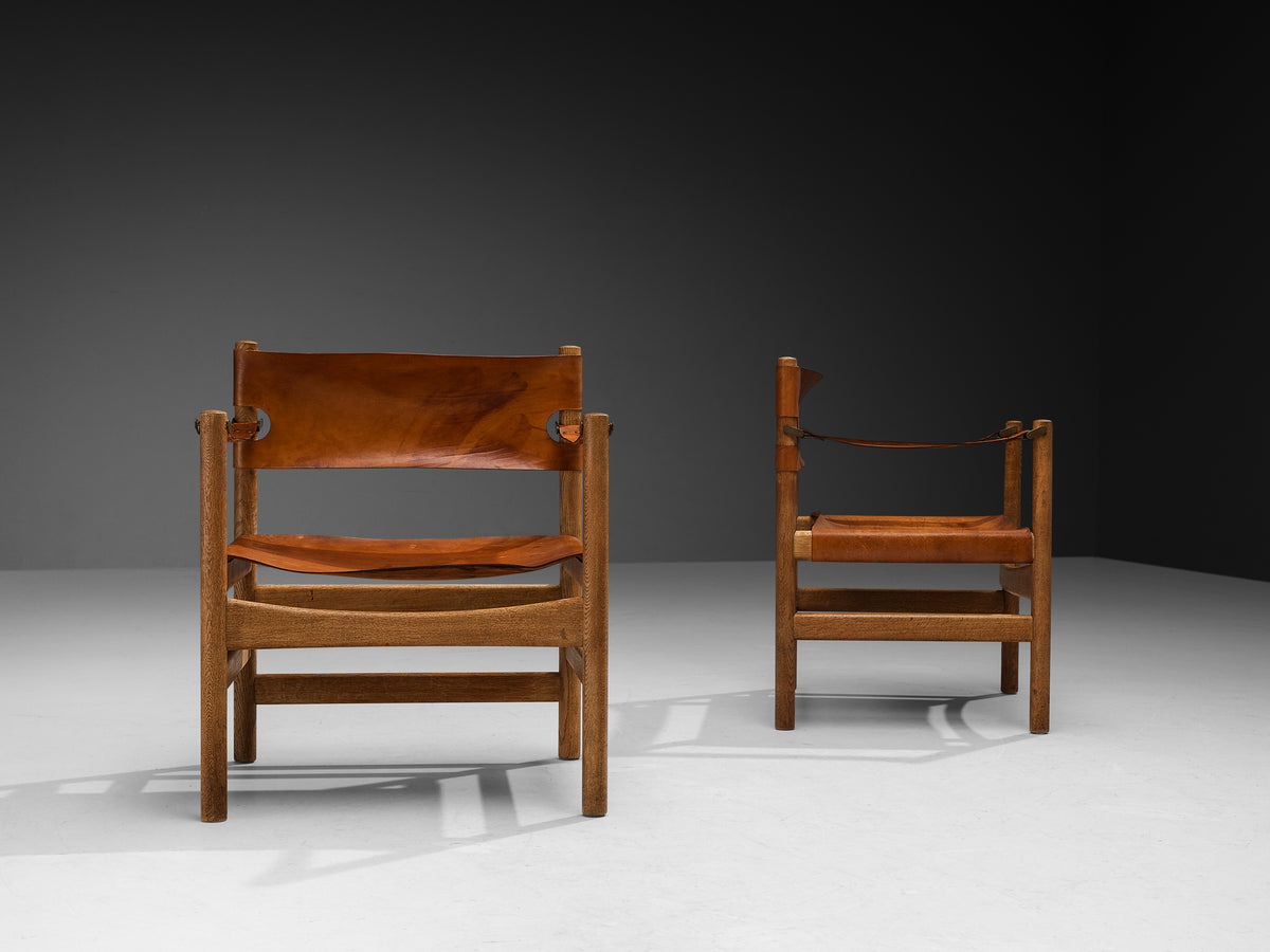 Børge Mogensen for Fredericia Pair of ‘Safari’ armchairs in Saddle Leather and Oak