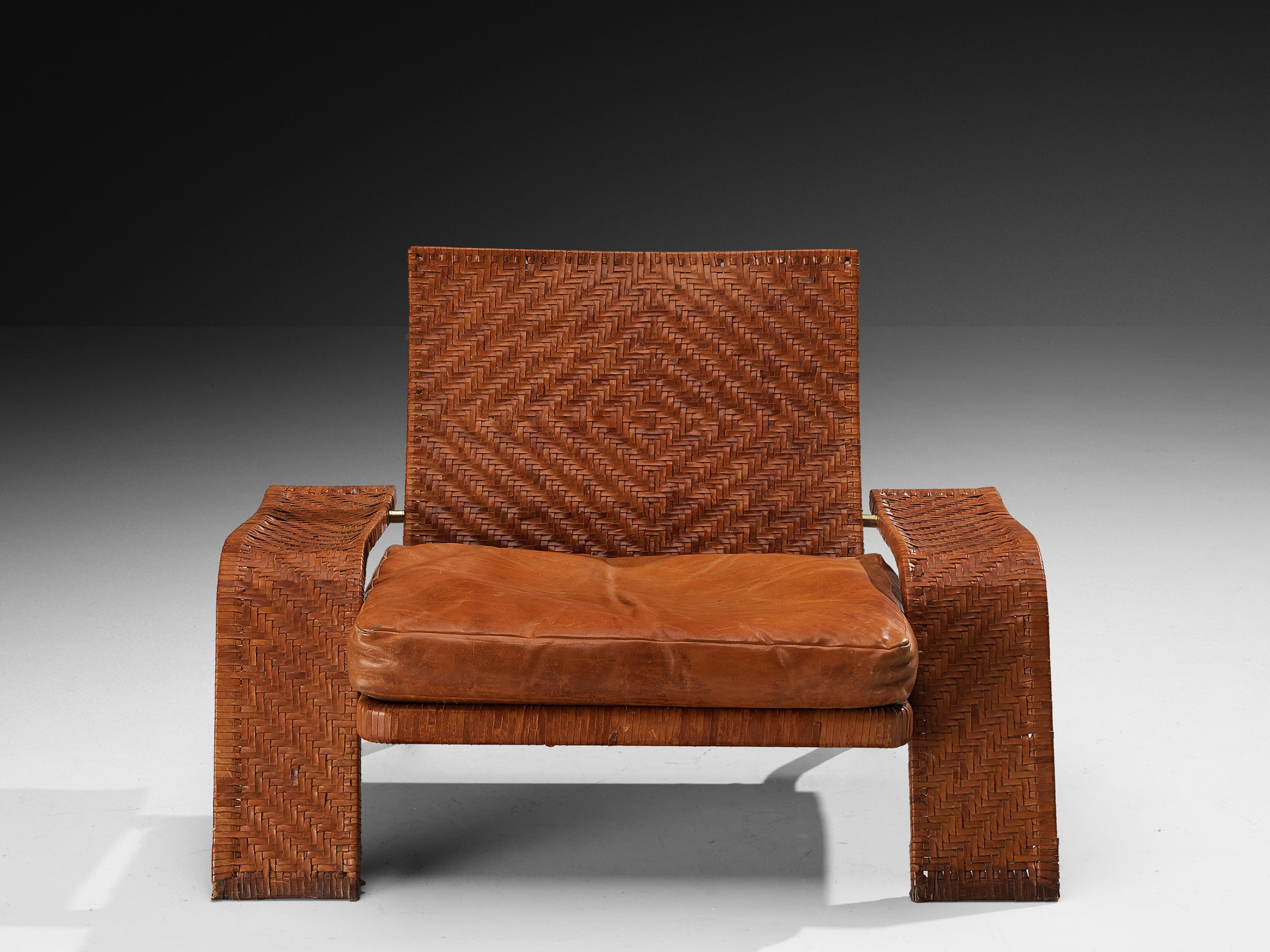 Marzio Cecchi for Studio Most Lounge Chair in Woven Cognac Leather Seating Morentz