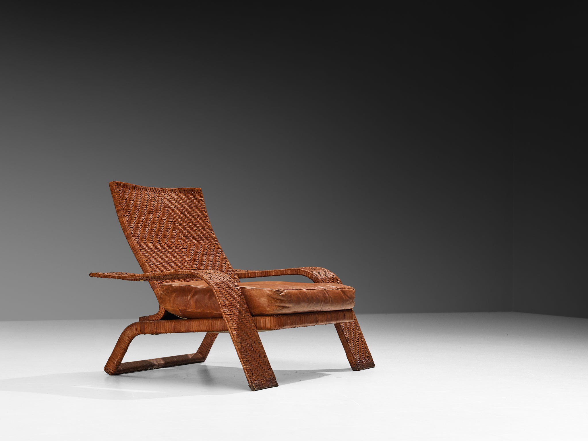 Marzio Cecchi for Studio Most Lounge Chair in Woven Cognac Leather Seating Morentz