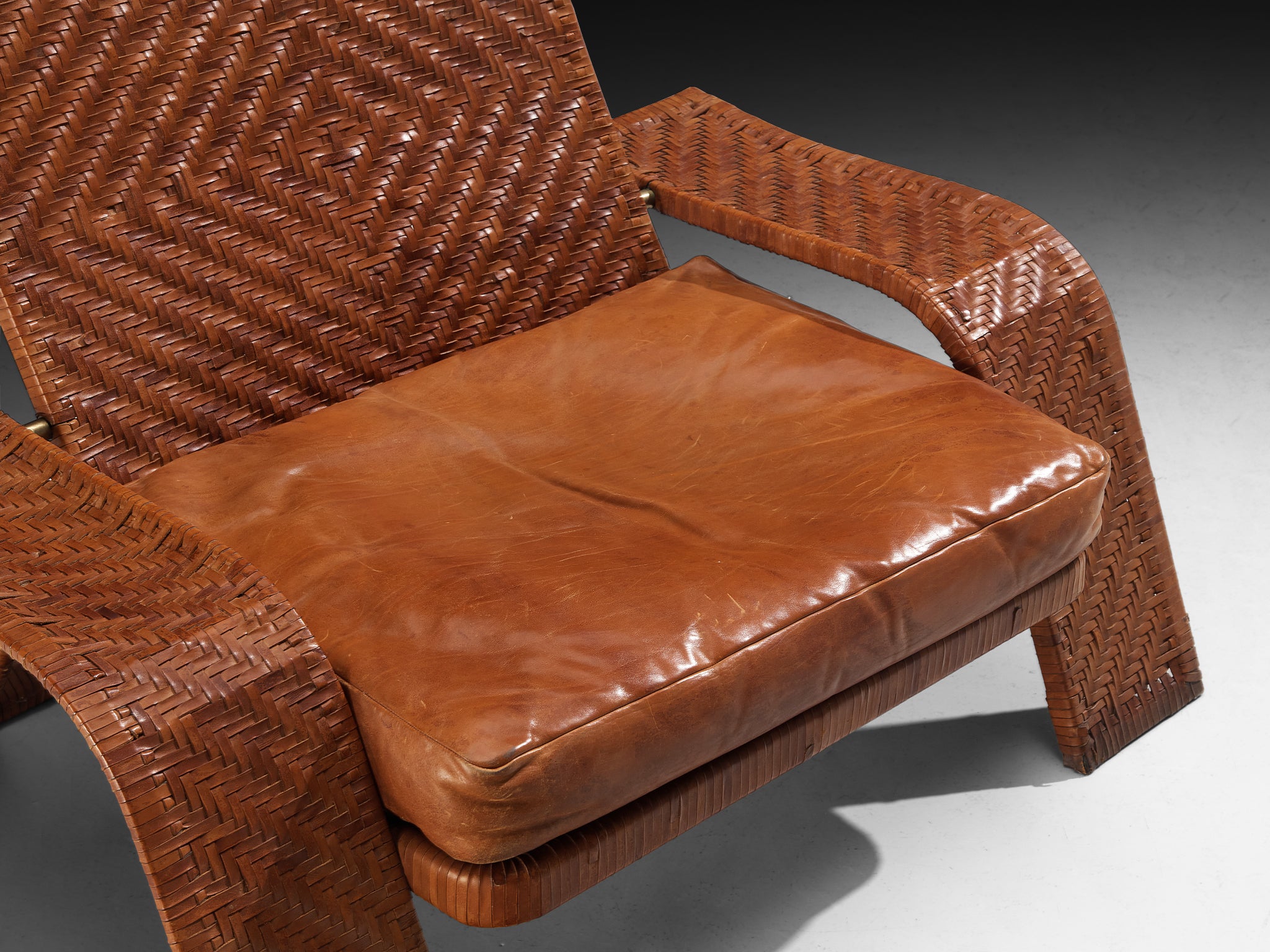 Marzio Cecchi for Studio Most Lounge Chair in Woven Cognac Leather Seating Morentz