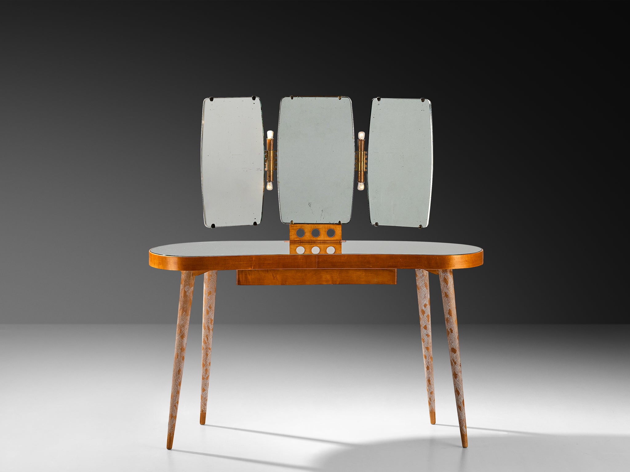 Rare Osvaldo Borsani Vanity Table in Maple with Mirrors and Built-in Lights Tables Morentz