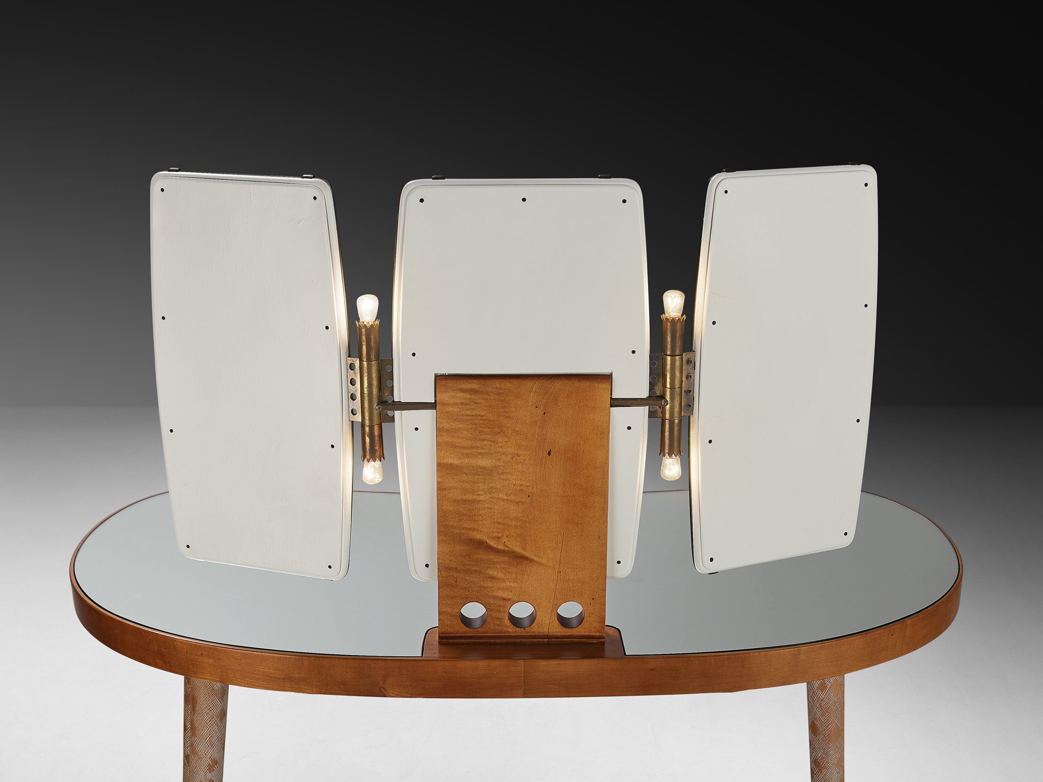 Rare Osvaldo Borsani Vanity Table in Maple with Mirrors and Built-in Lights Tables Morentz