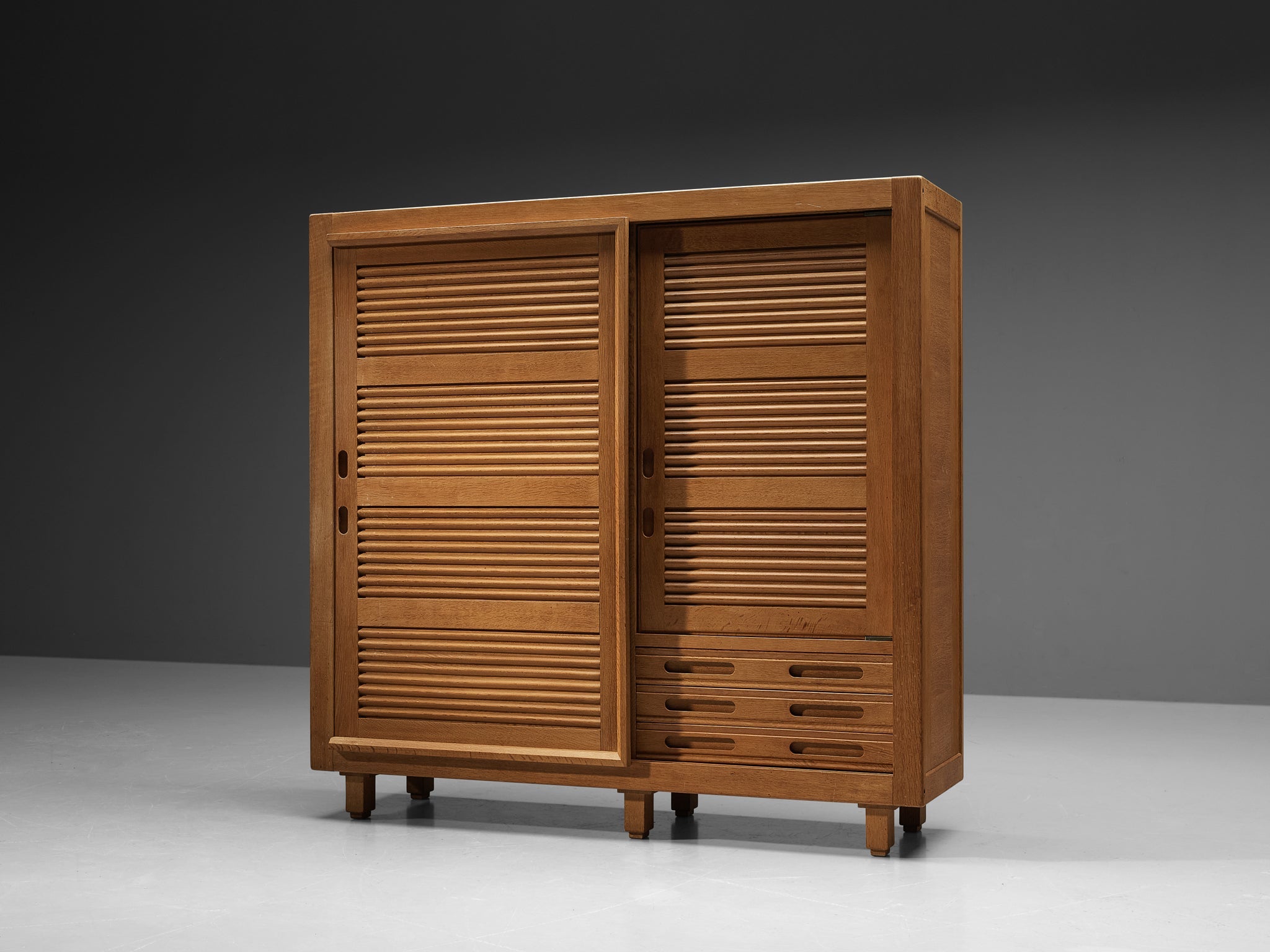 Guillerme & Chambron Highboard in Oak with Carved Doors case pieces and storage cabinets Morentz