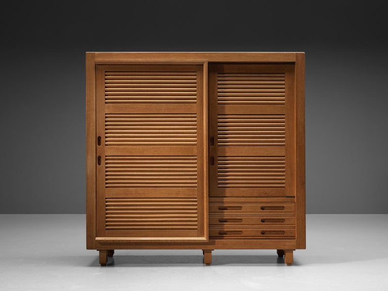 Guillerme & Chambron Highboard in Oak with Carved Doors