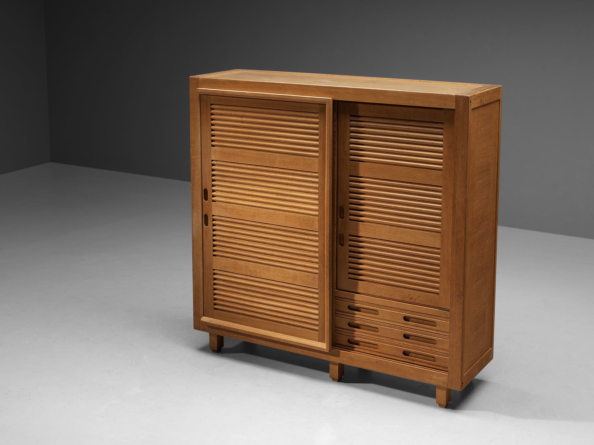 Guillerme & Chambron Highboard in Oak with Carved Doors case pieces and storage cabinets Morentz