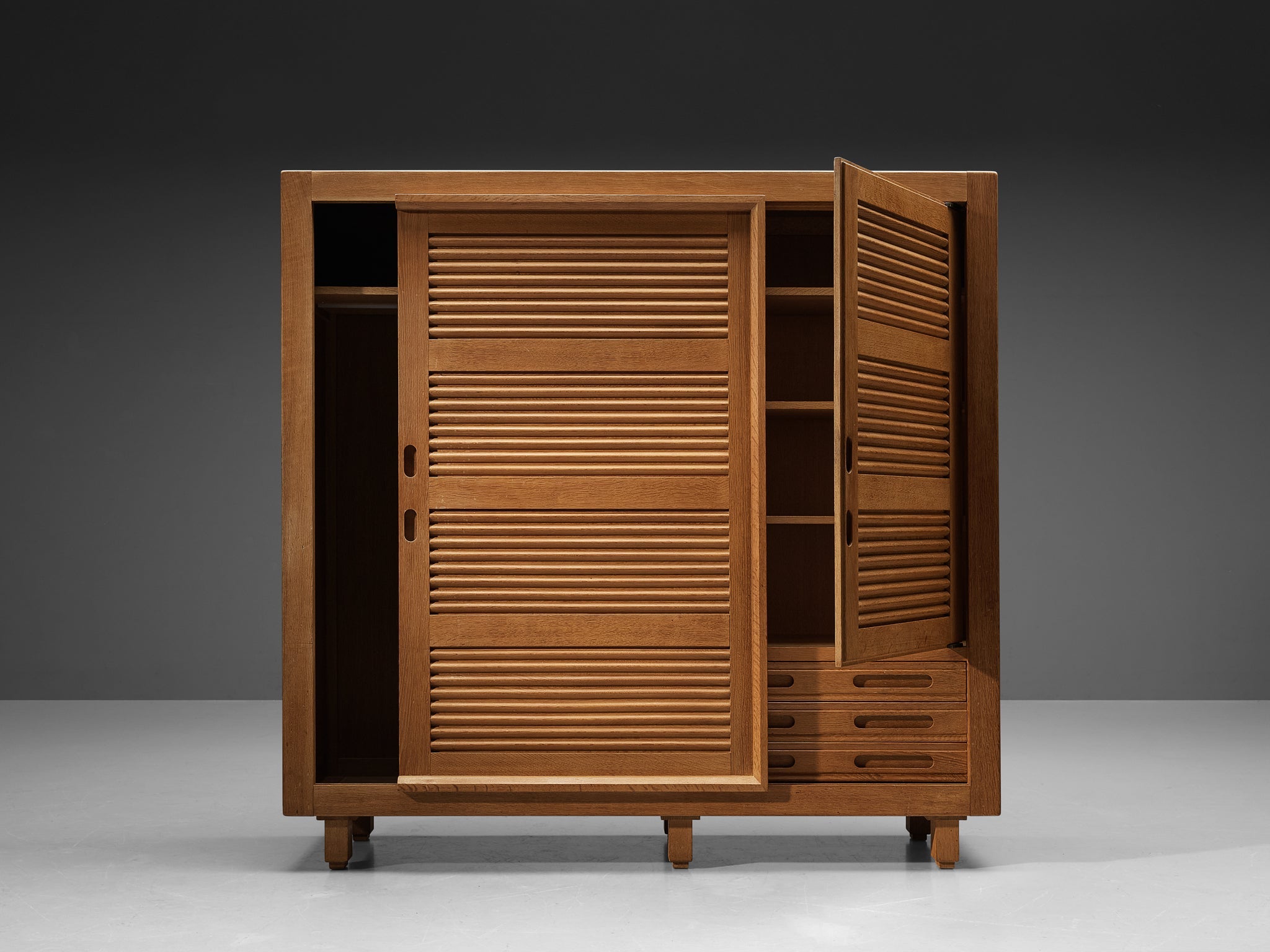 Guillerme & Chambron Highboard in Oak with Carved Doors case pieces and storage cabinets Morentz