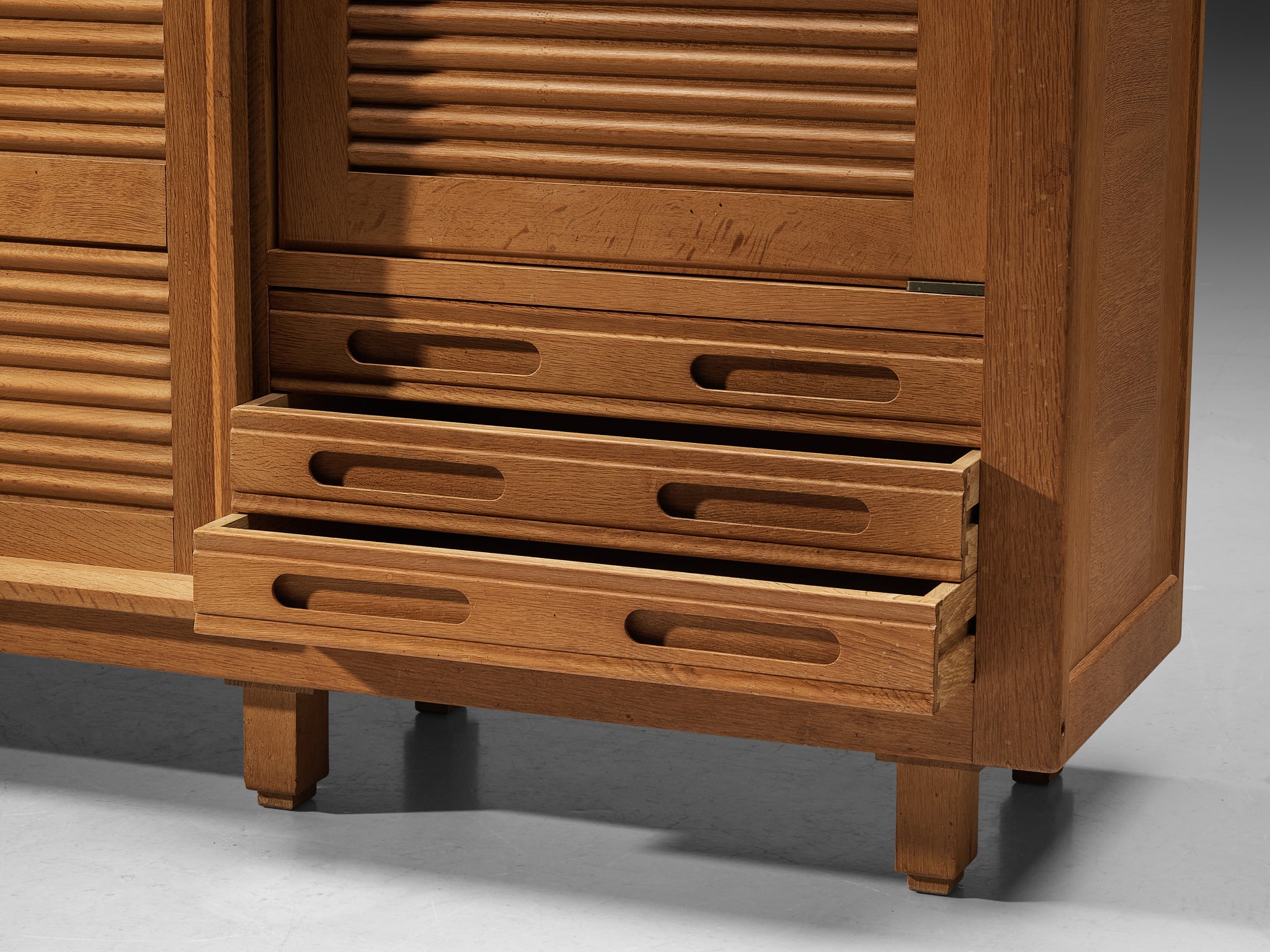Guillerme & Chambron Highboard in Oak with Carved Doors case pieces and storage cabinets Morentz