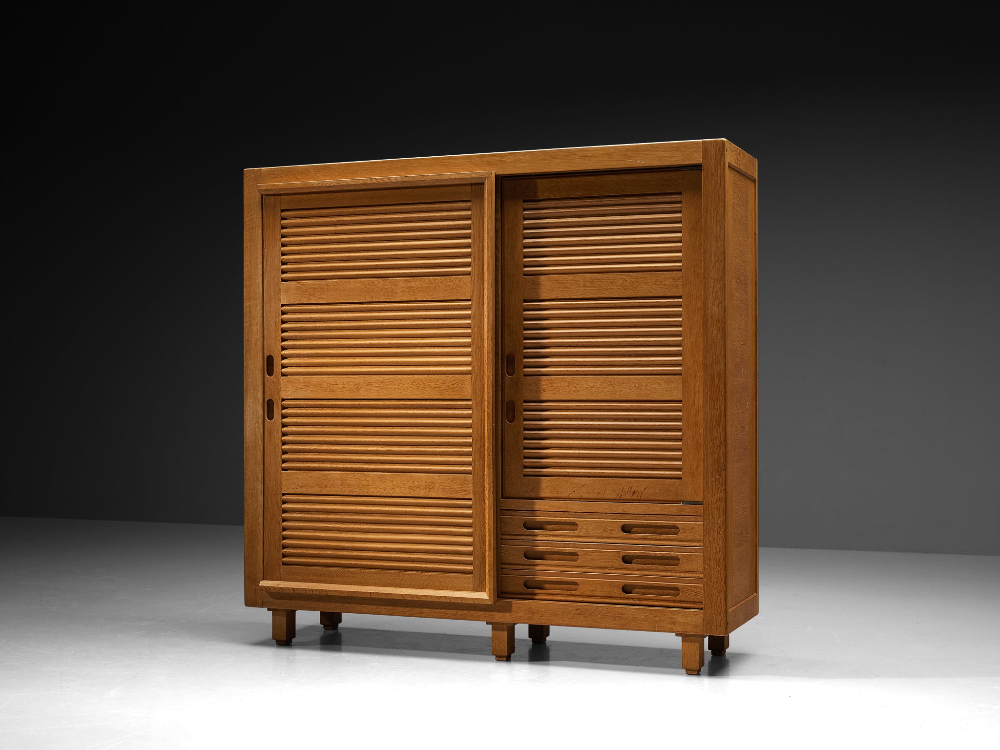 Guillerme & Chambron Highboard in Oak with Carved Doors Case pieces and storage cabinets Morentz